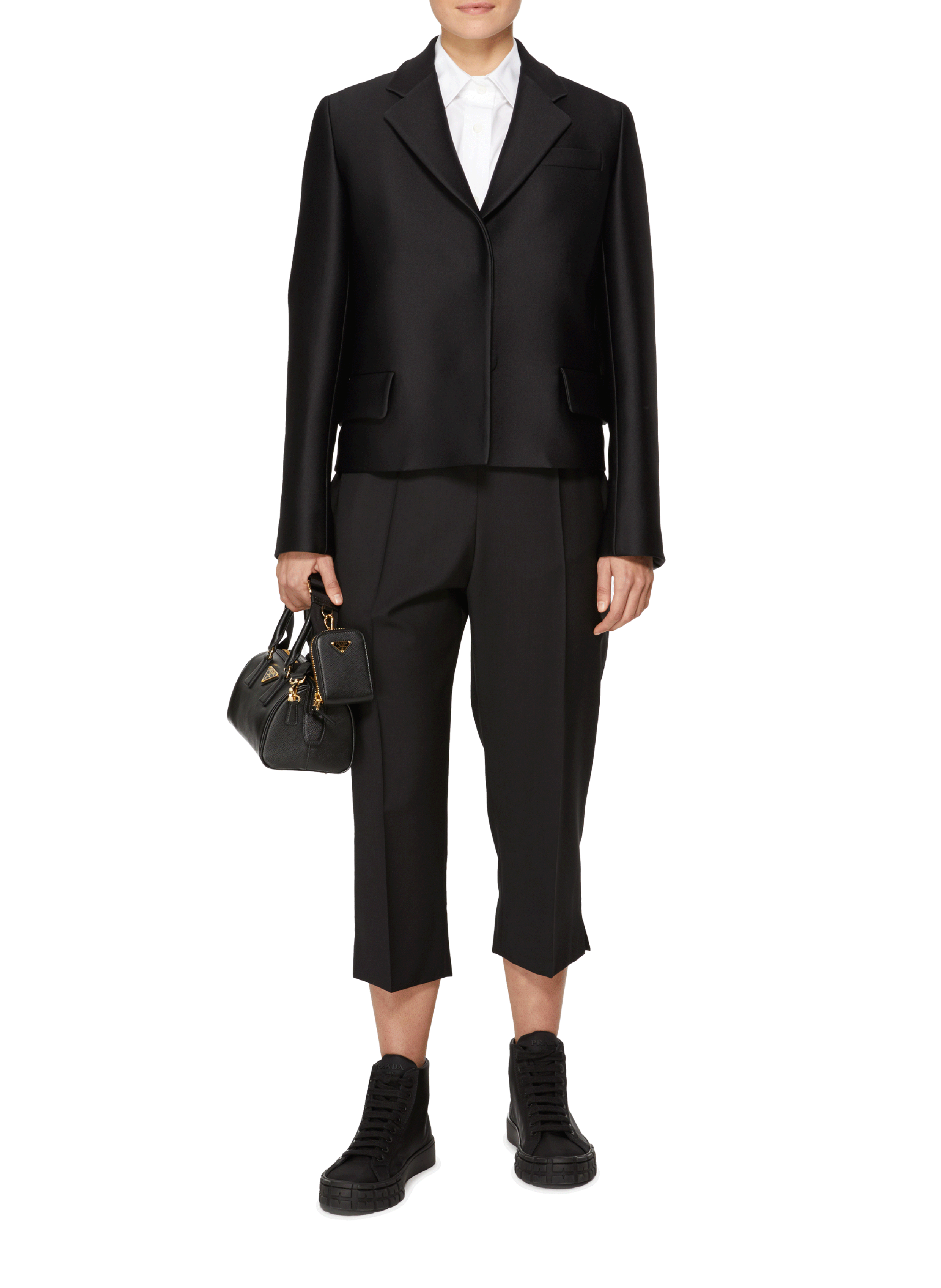 Black straight-fit jacket in woven fabric PRADA Black