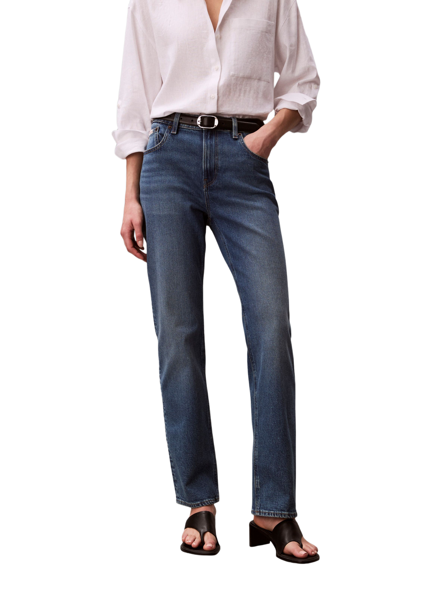High-waisted straight leg jeans in a cotton blend CALVIN KLEIN Blue
