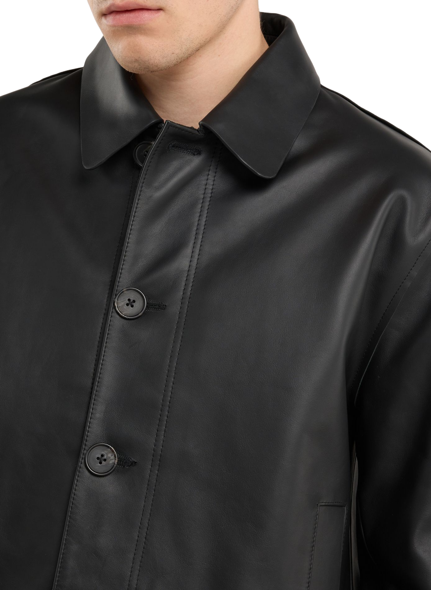 Gerader Lederblouson mit Knopfleiste SAISON 1865 Schwarz
