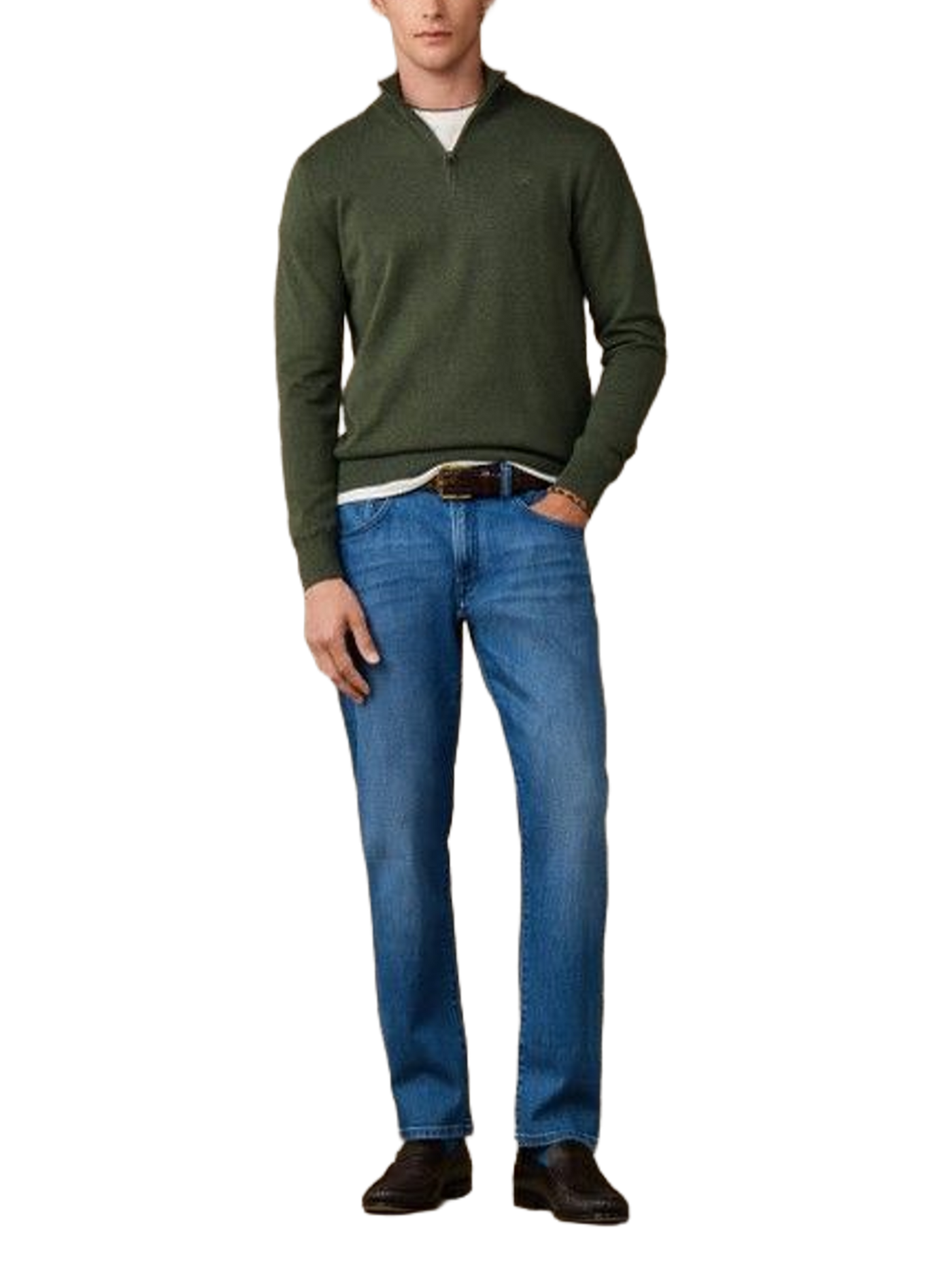 Pull col zippé en coton HACKETT Kaki