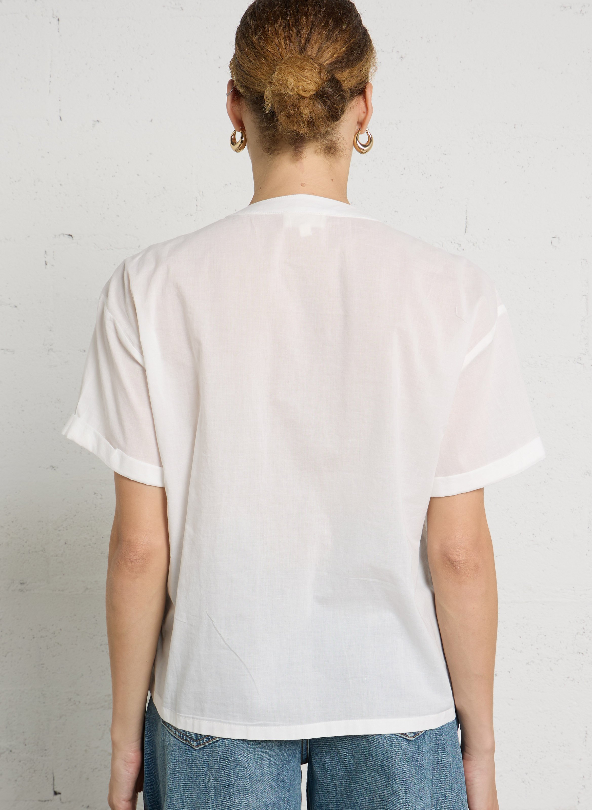 Chemise droite col rond en coton brodé mahe MAISON 123 Blanc