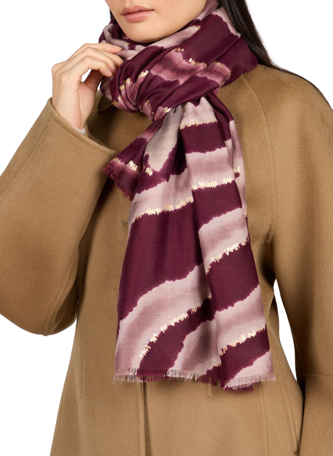 Scarf with pattern and fringes AU PRINTEMPS PARIS Red