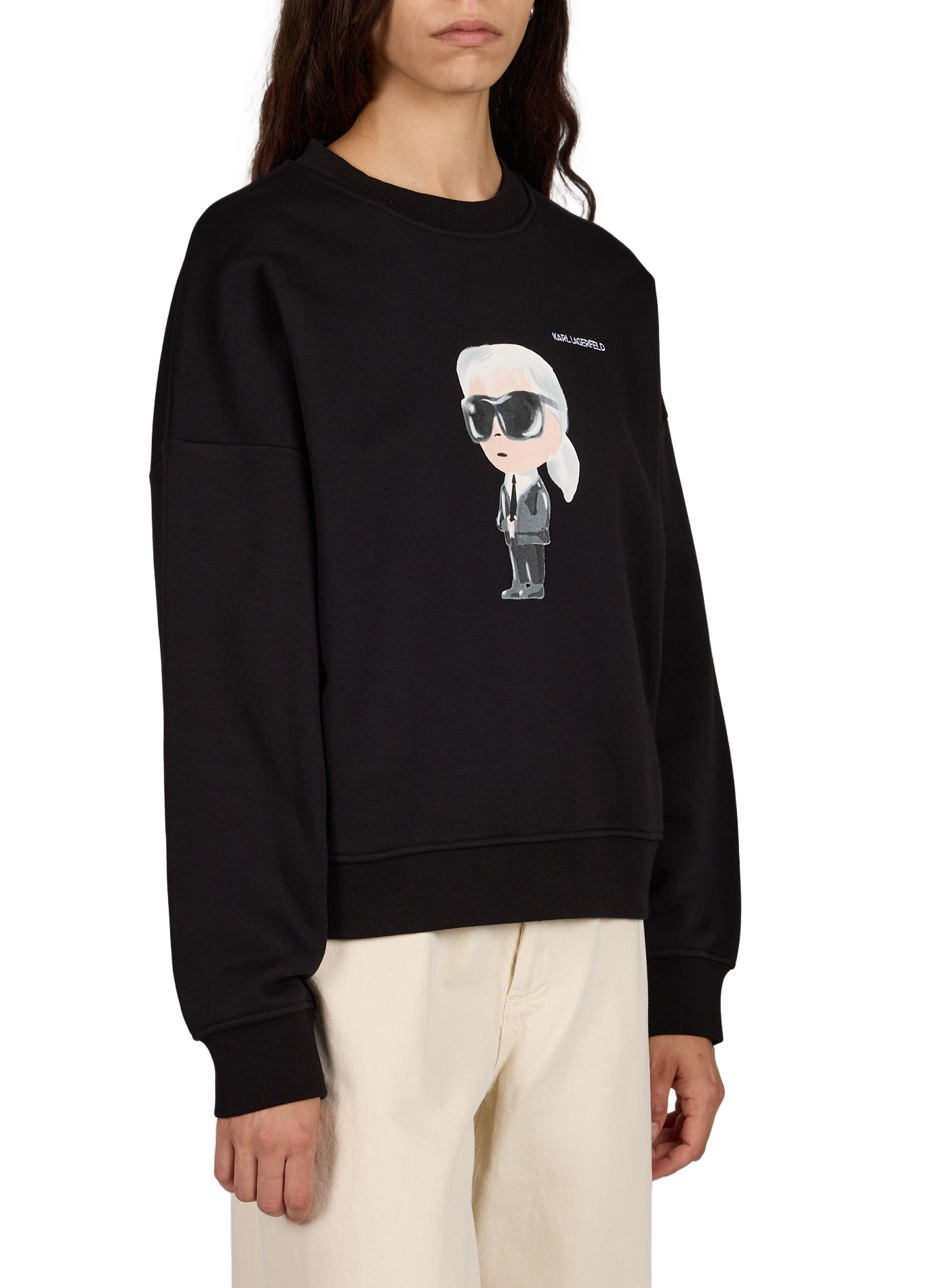 Sweat col rond en coton mélangé KARL LAGERFELD Noir