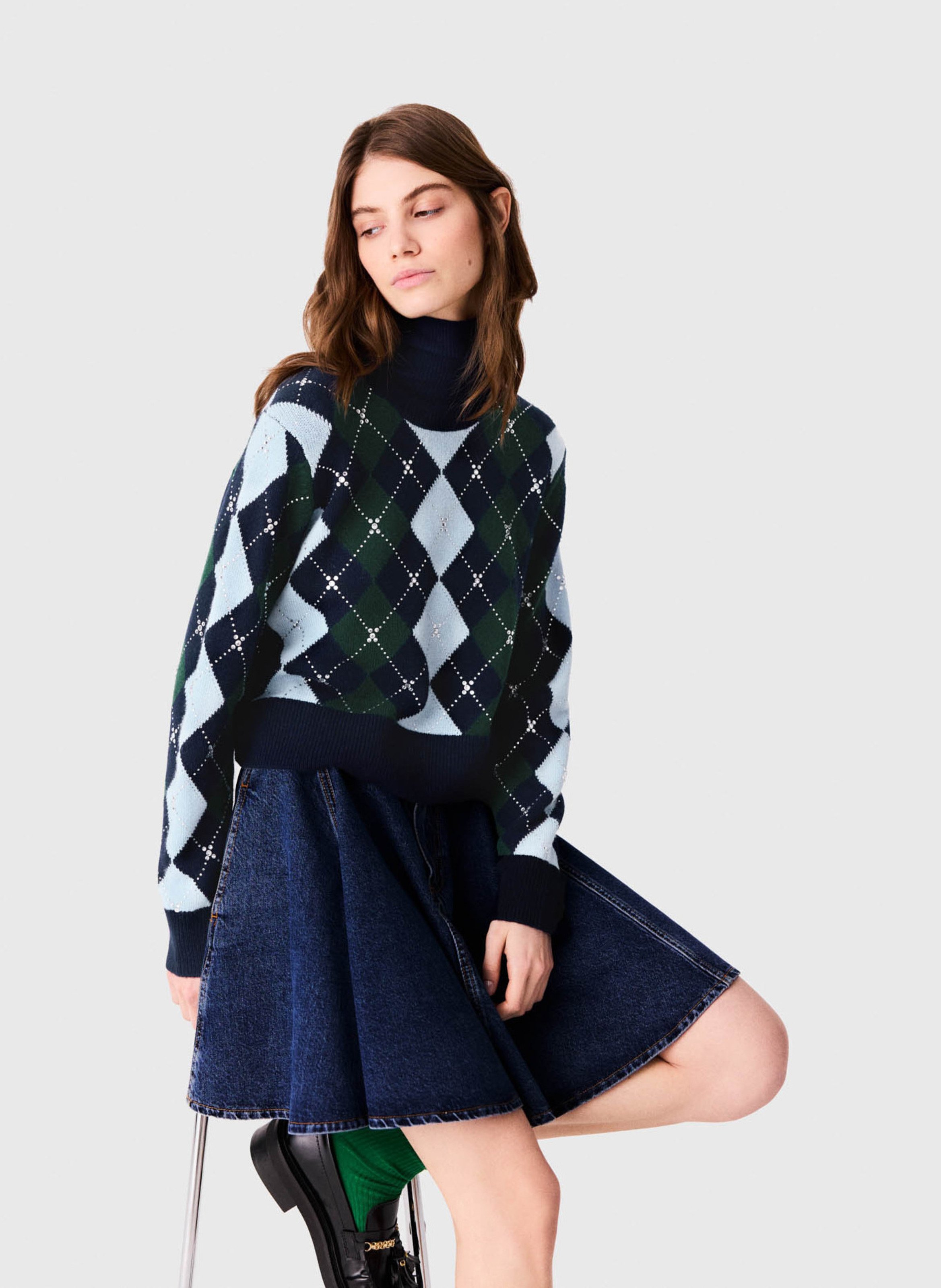 Pull droit en laine MAJE Bleu
