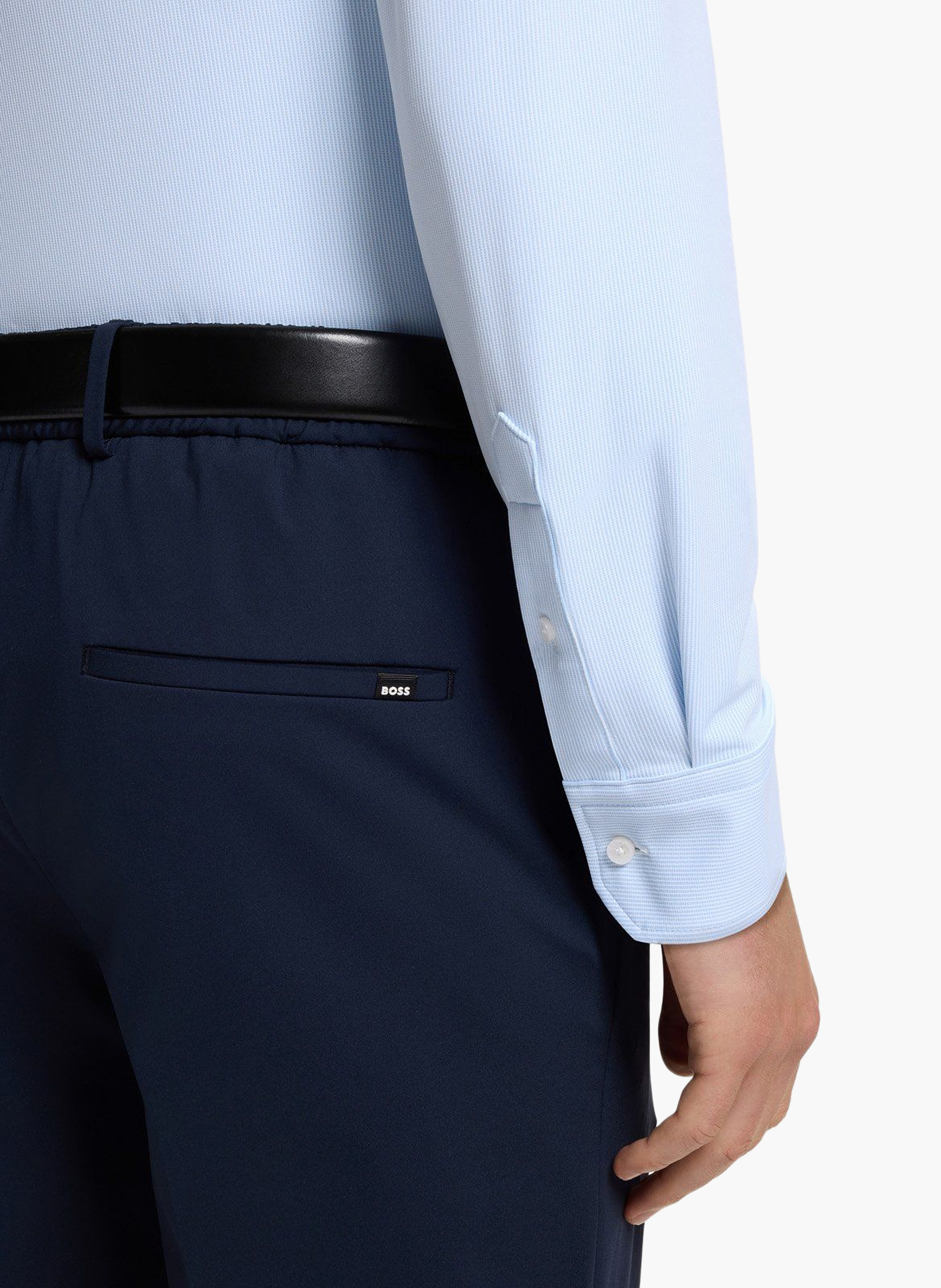 Chemise droite boutonnée unie BOSS Bleu