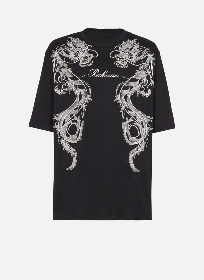 T-shirt brodé dragon avec strass BALMAIN