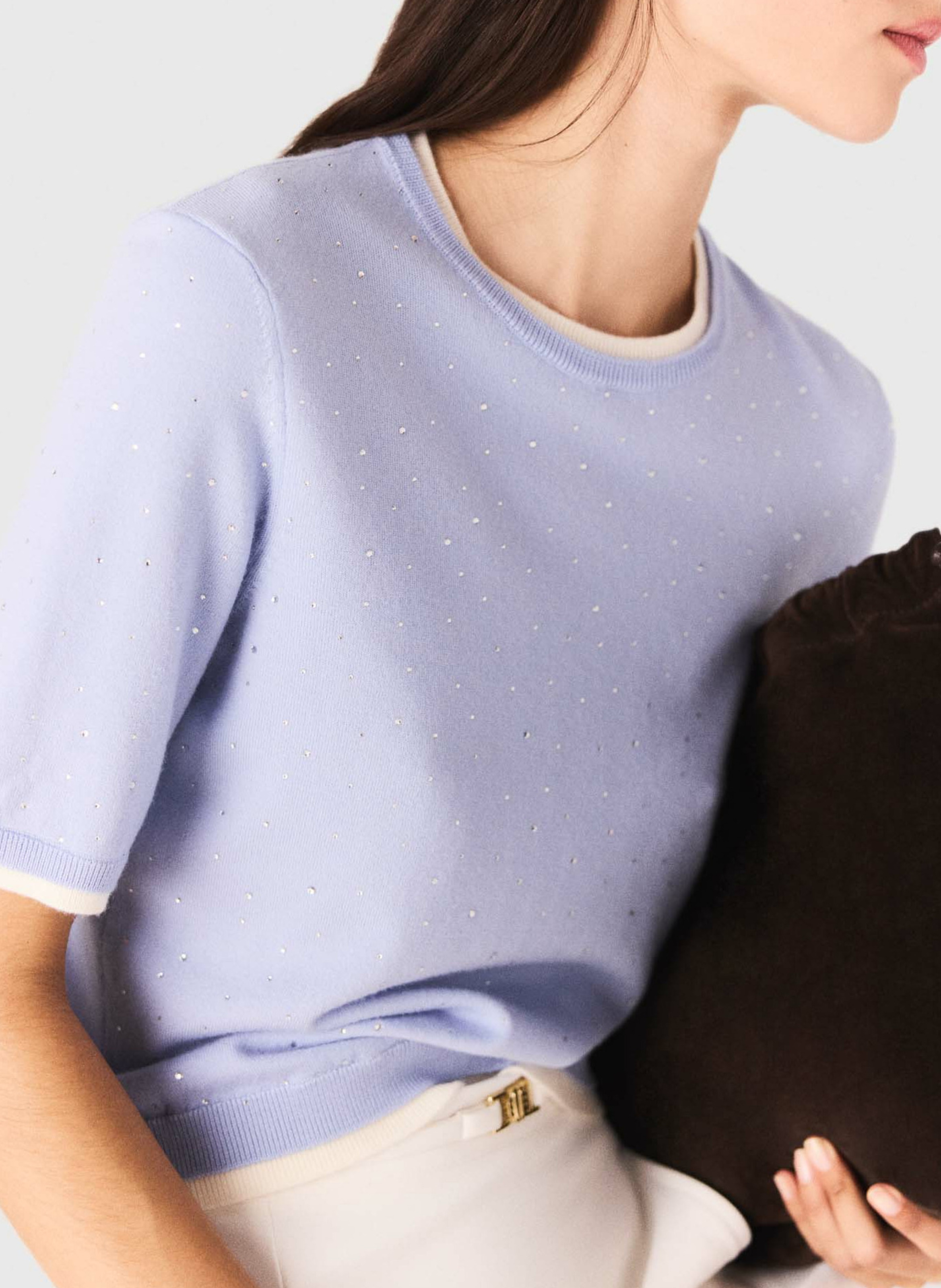 Pull col rond en laine mélangée Bleu