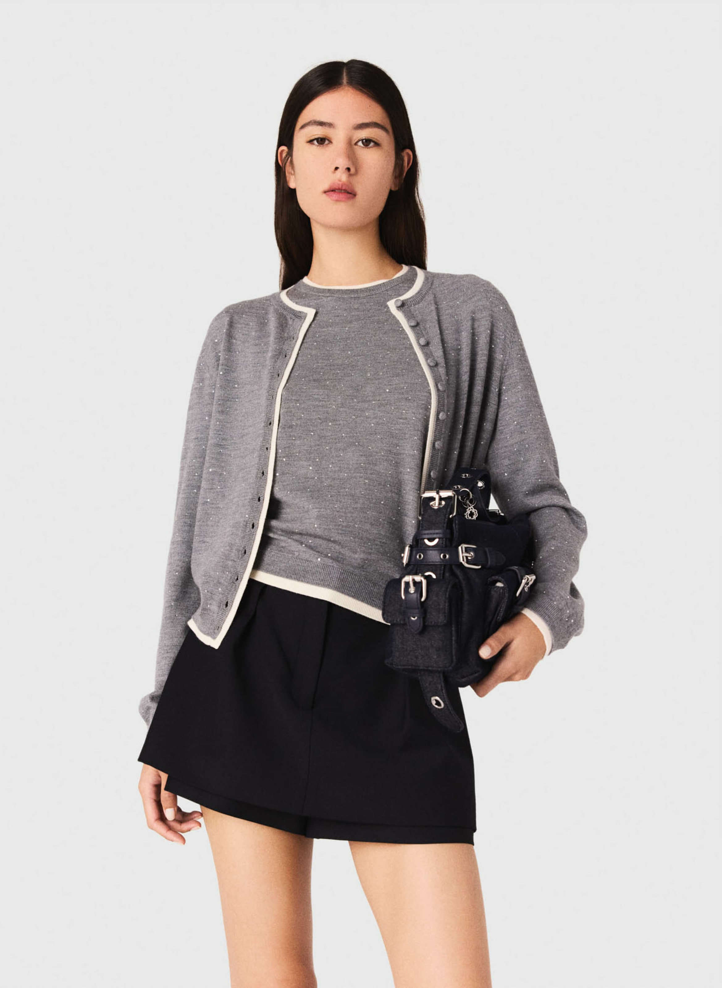 Cardigan droit en laine mélangée  Gris