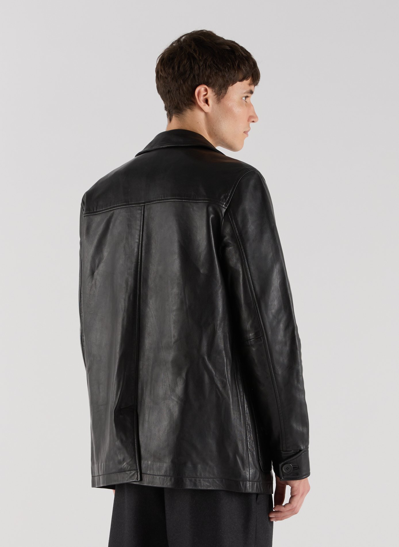 Classic leather Gean jacket with a regular collar SAISON 1865 Black