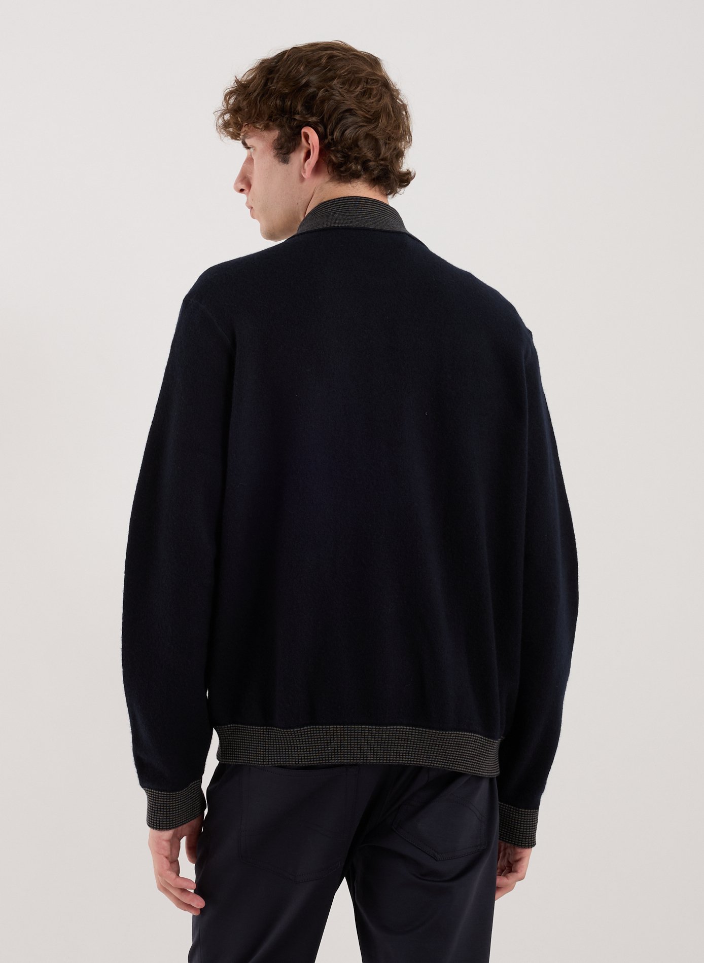Zip-up sweater in virgin wool with embroidery EMPORIO ARMANI Blue