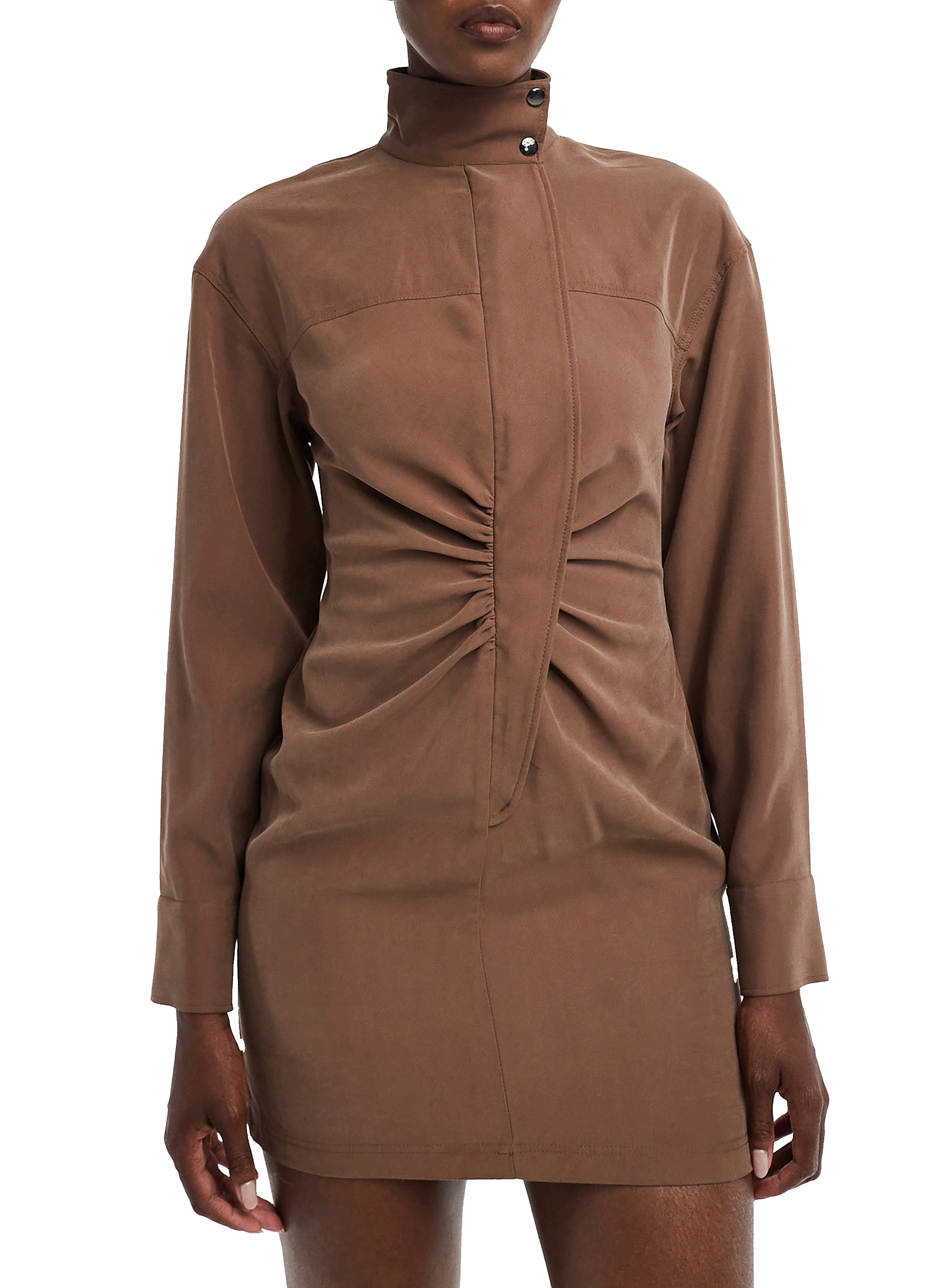 Kurzes Kleid mit langen Ärmeln und Stehkragen TOPSHOP Braun