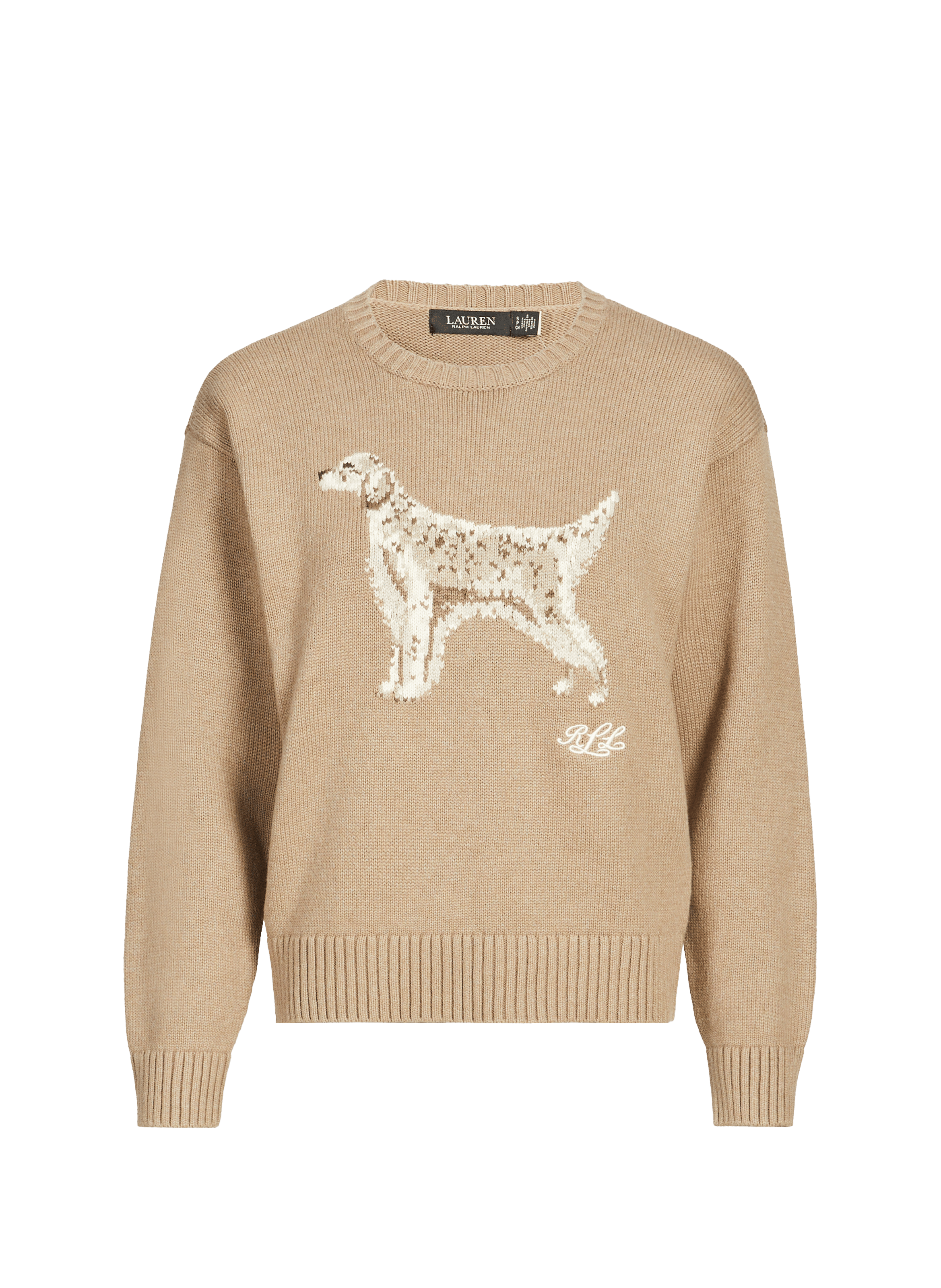 LAUREN Straight cotton embroidered sweater Beige