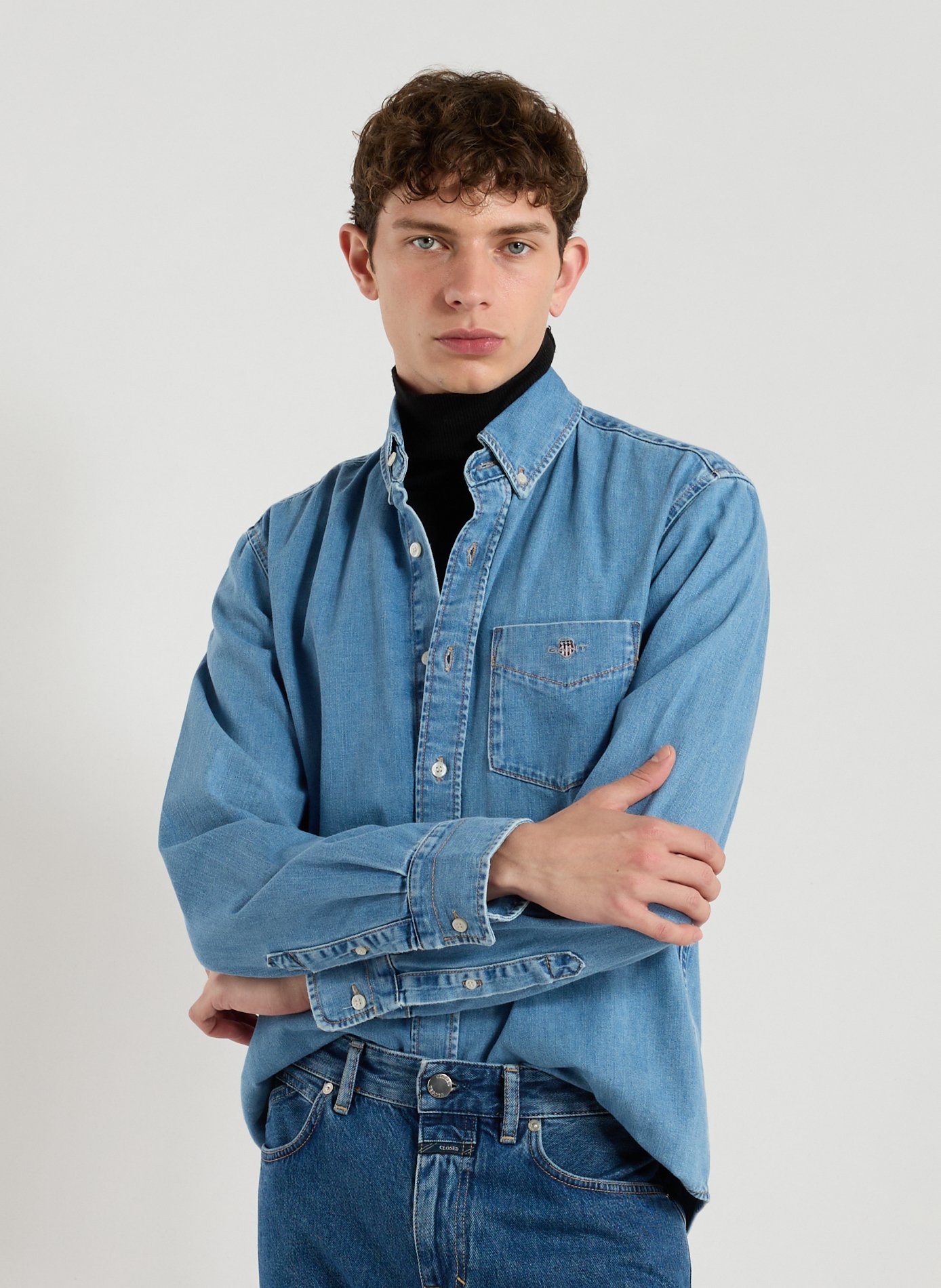 GANT Chemise col américain en coton Bleu