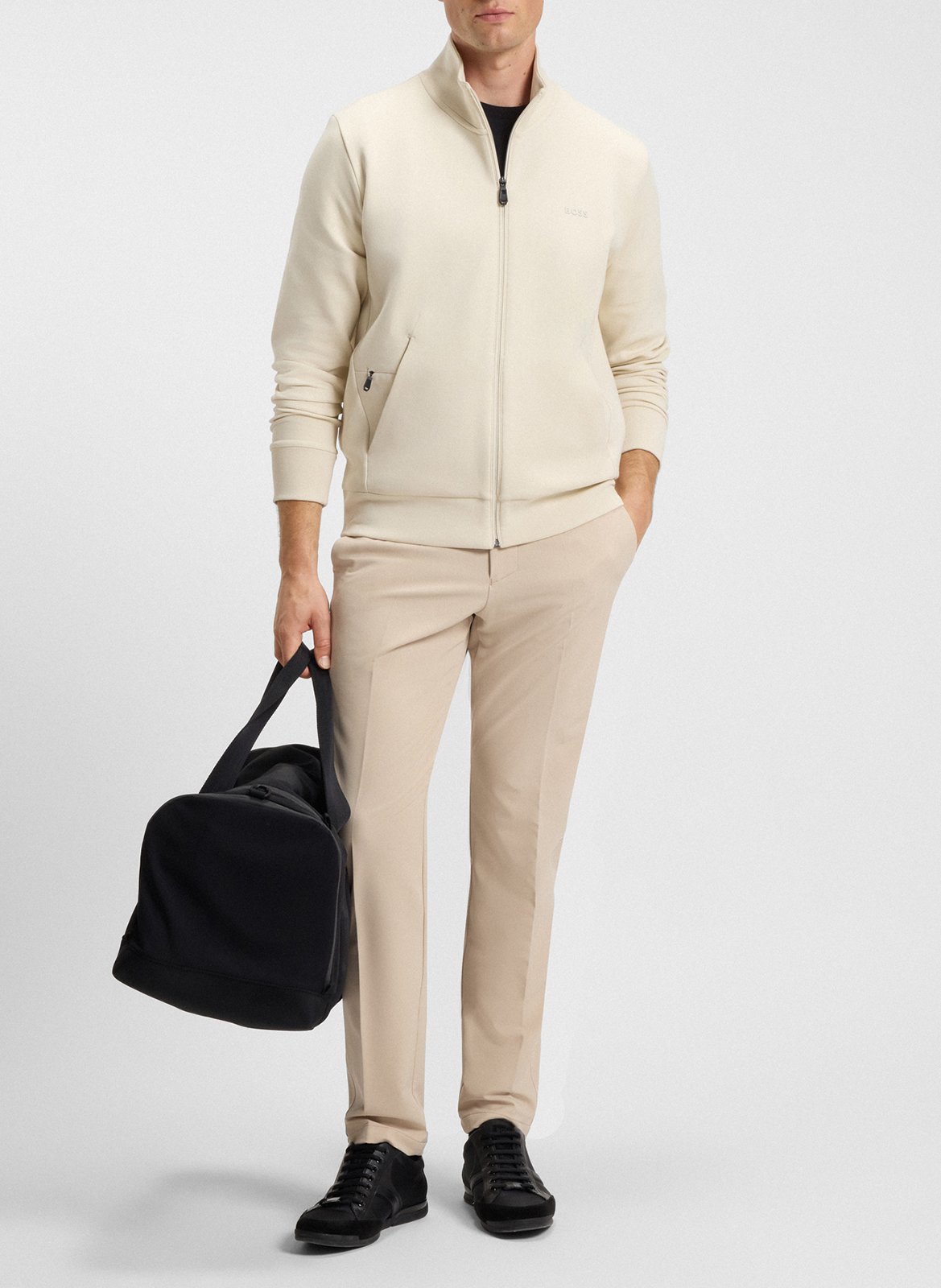 Sweat droit zippée sérigraphié en coton stretch BOSS Blanc