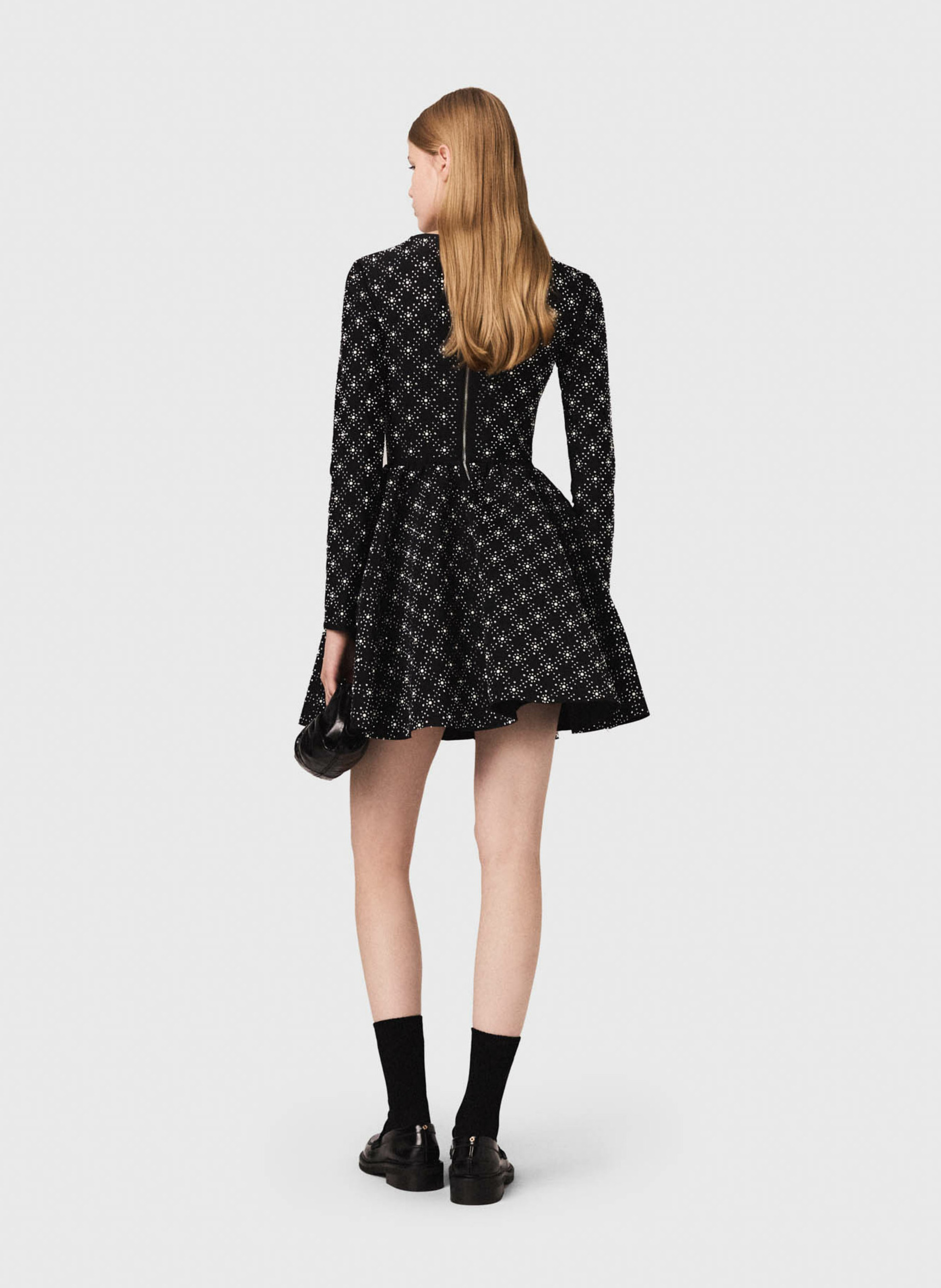 Robe courte imprimée col rond MAJE Noir