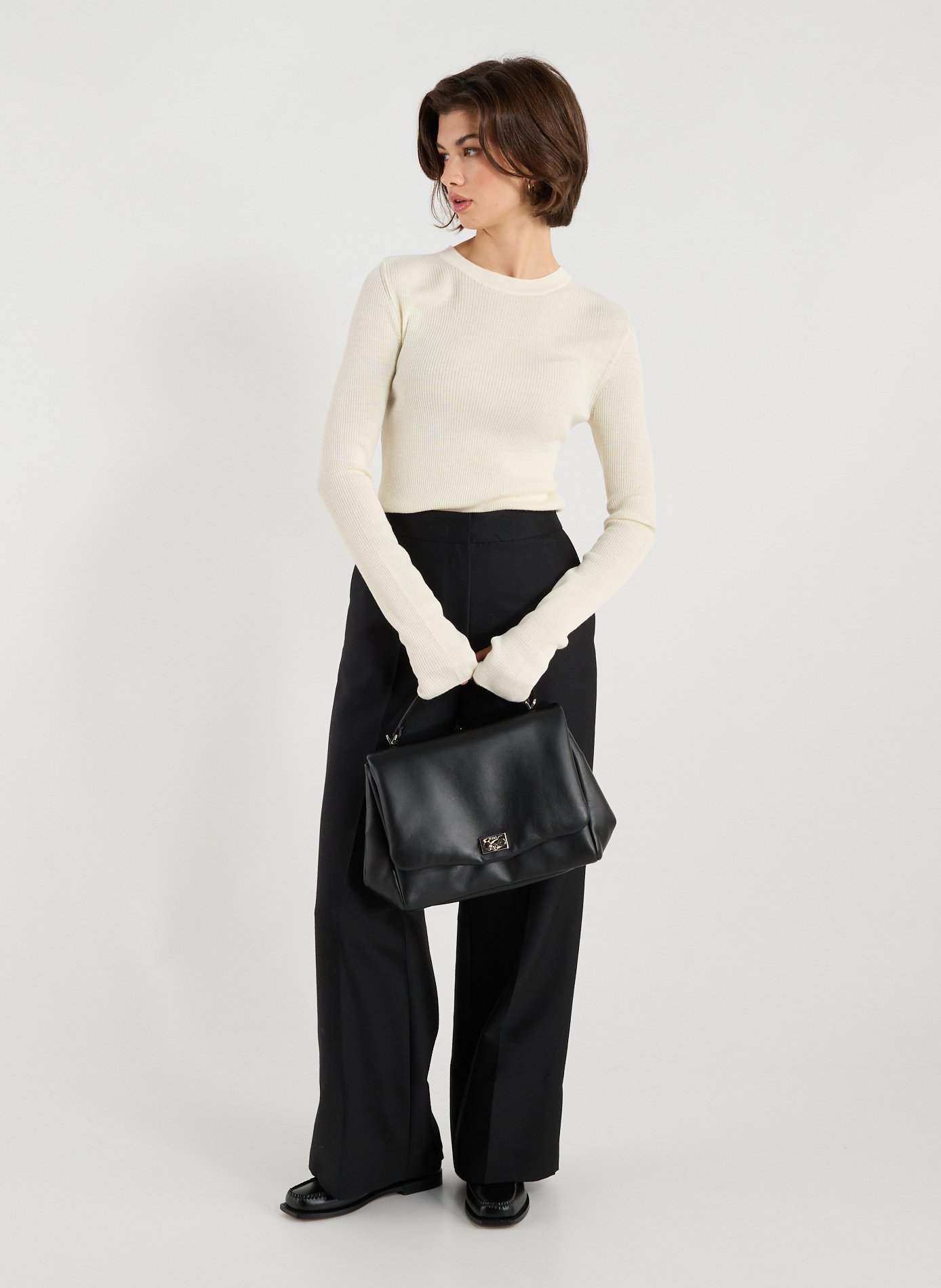 Pull manches extra-longues en laine mélangée SANDBEIGE Beige