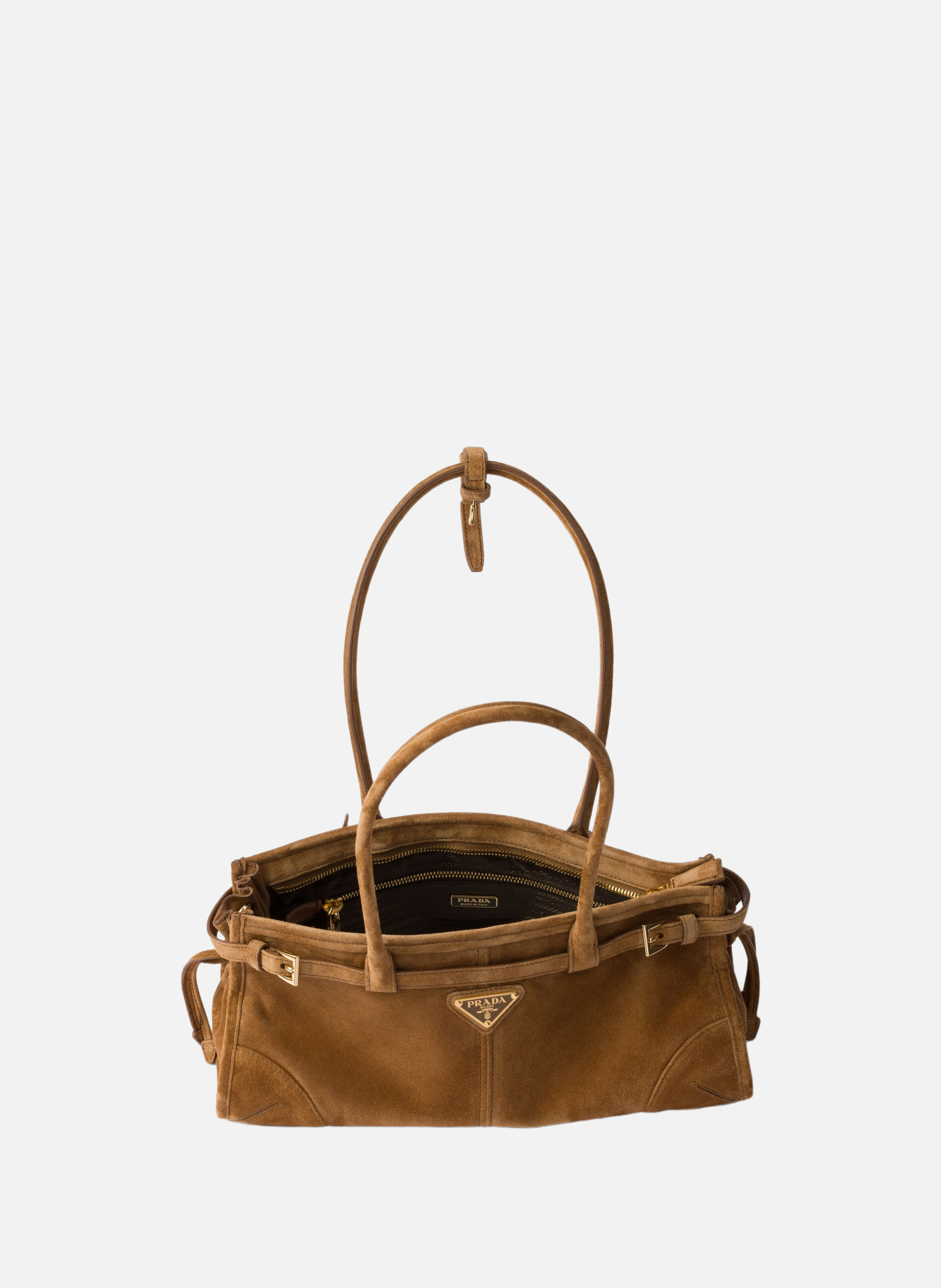 Sac à main prada bonnie en veau velours PRADA Marron