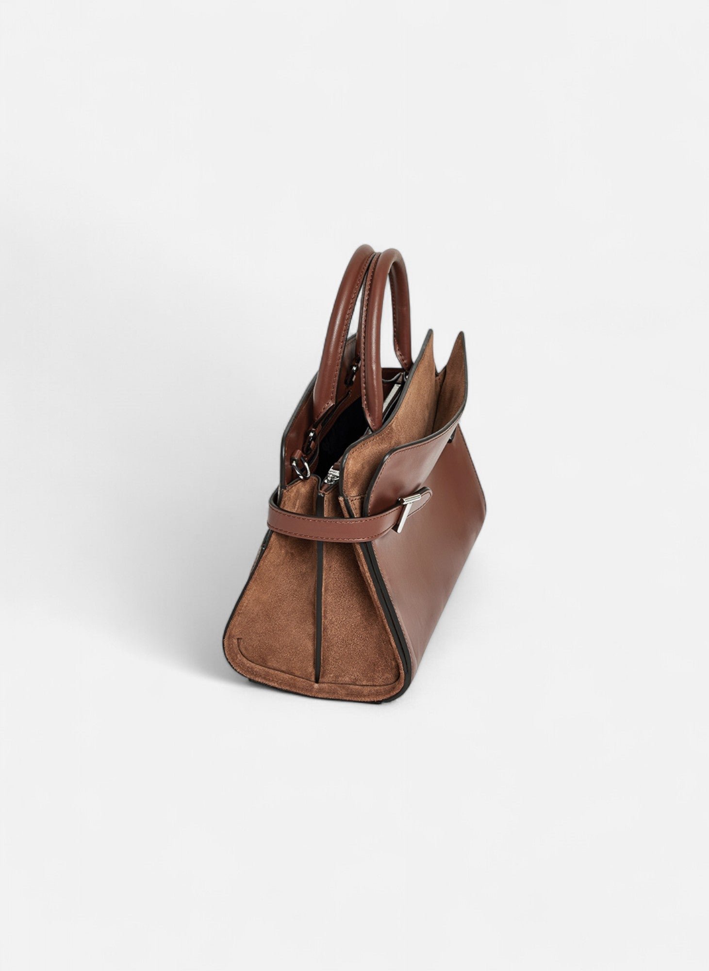 Sac à main moyen modèle emie en cuir lisse et nubuck LE TANNEUR Marron