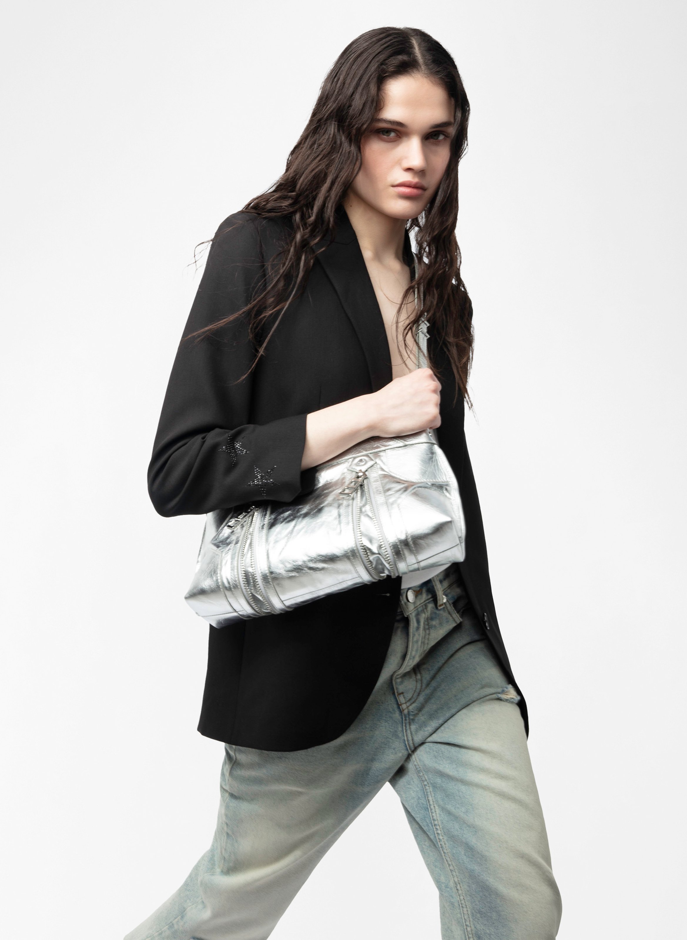 Sac porté épaule en cuir métallisé sunny moody ZADIG&VOLTAIRE Gris