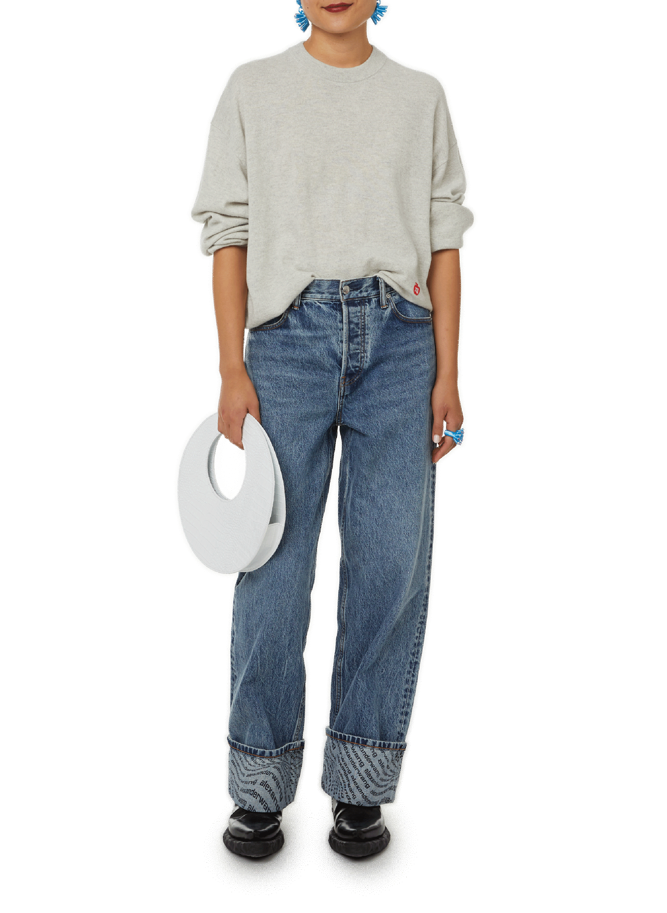 Round leather handbag A.W.A.K.E. MODE White