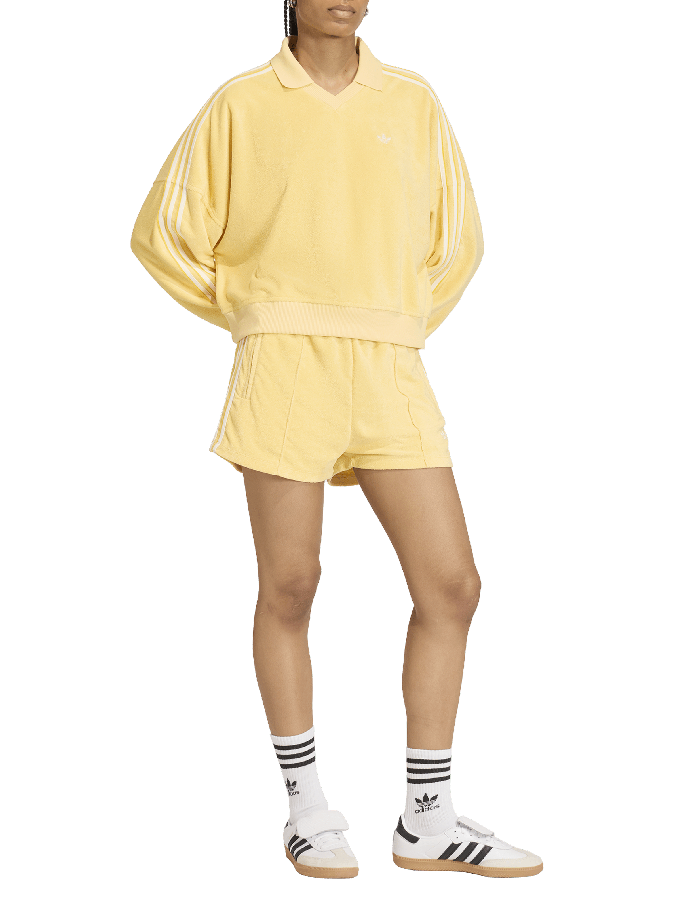 Polo with V-neck and long sleeves in terry cloth ADIDAS Yellow