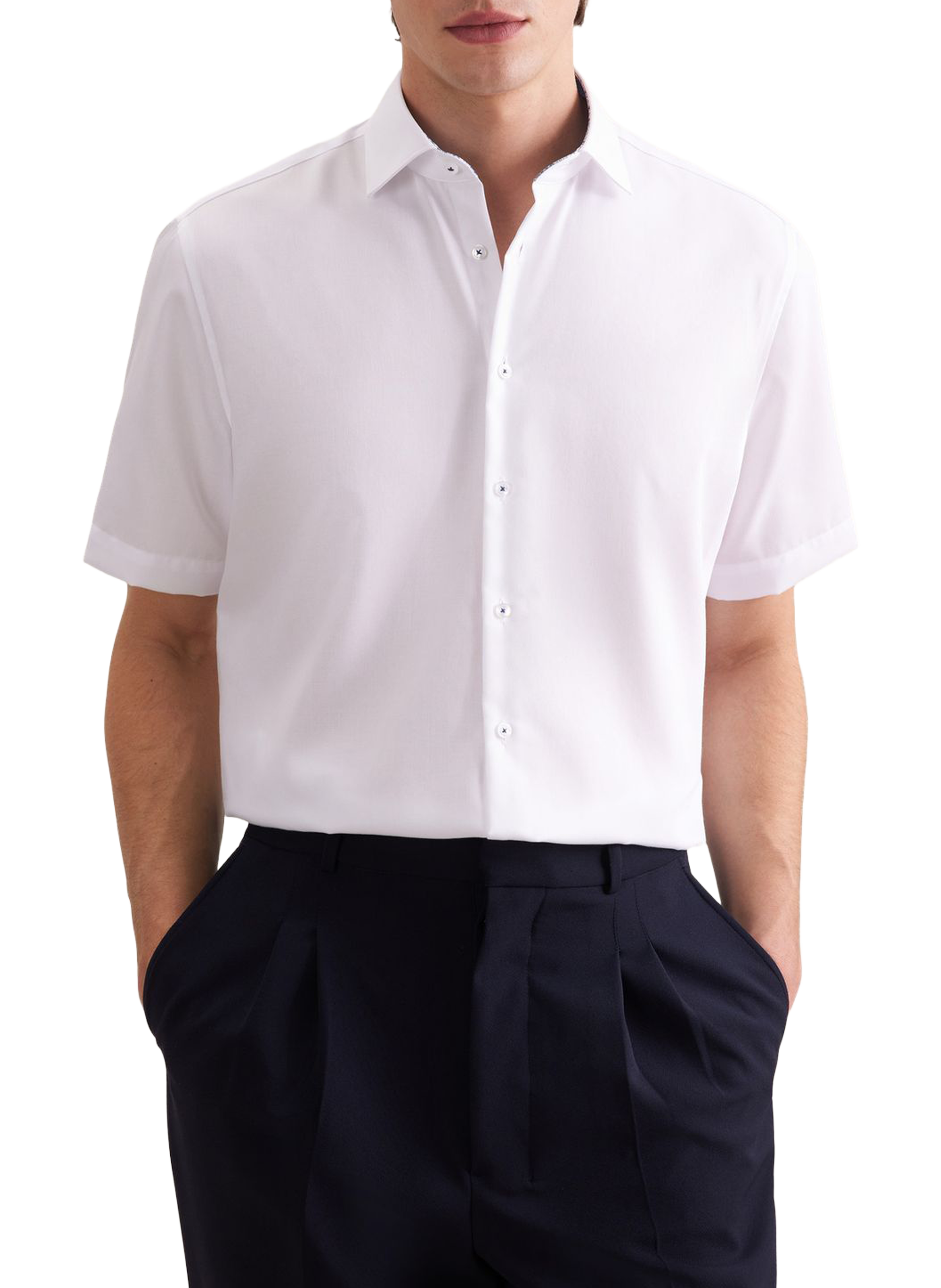 Chemise unie à manches courtes en lin SEIDENSTICKER Blanc