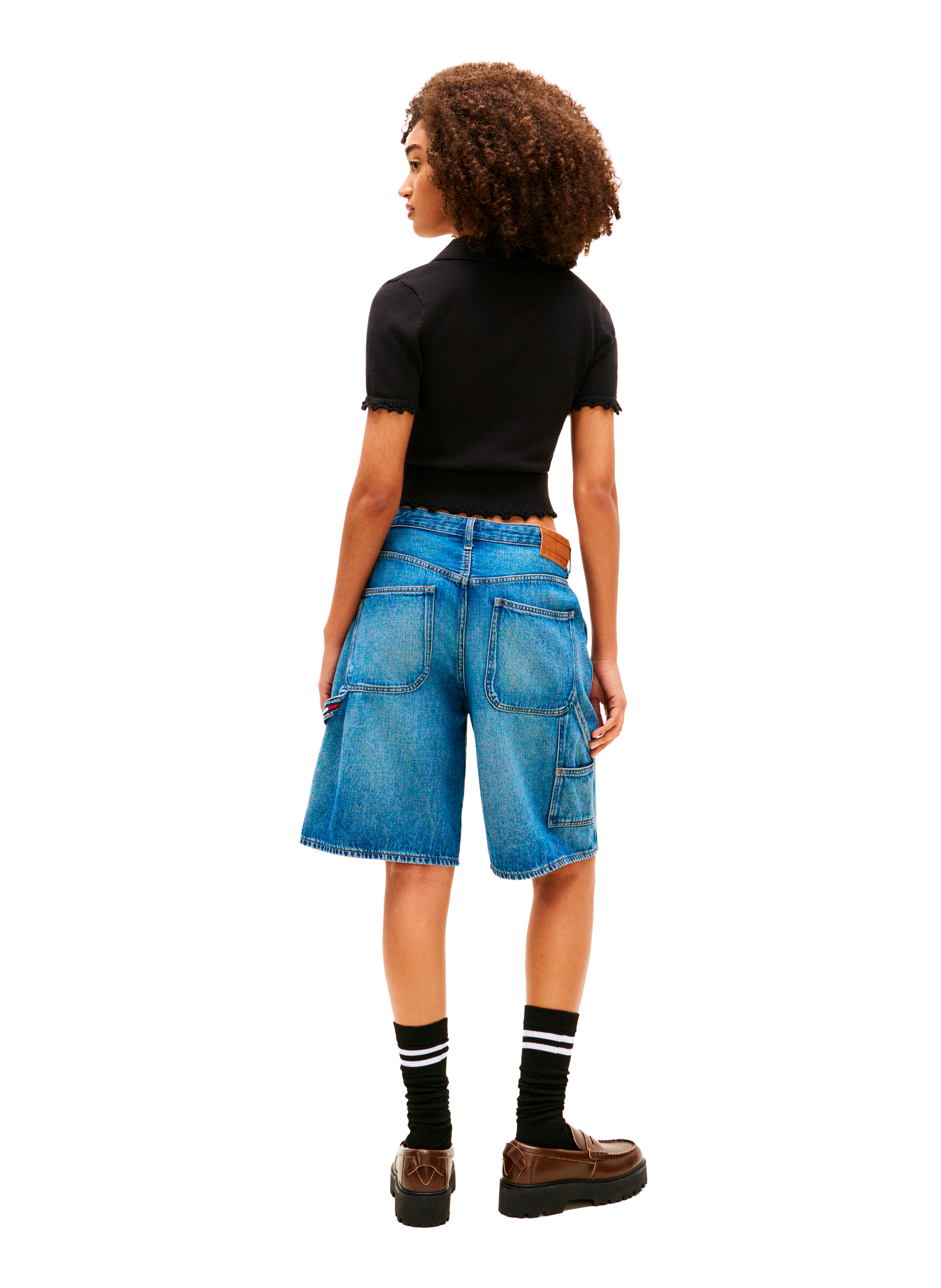 Polo court côtelé en coton TOMMY HILFIGER Noir