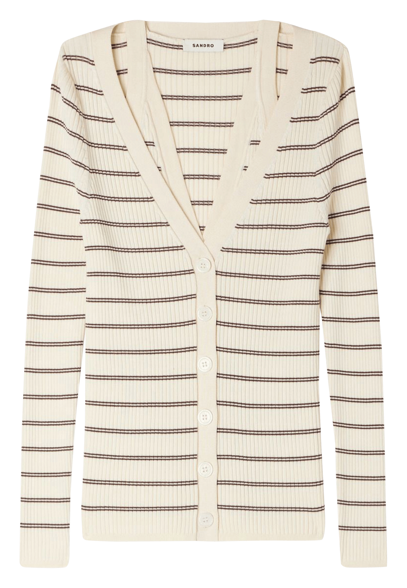 Cardigan cintré en maille rayée SANDRO Beige