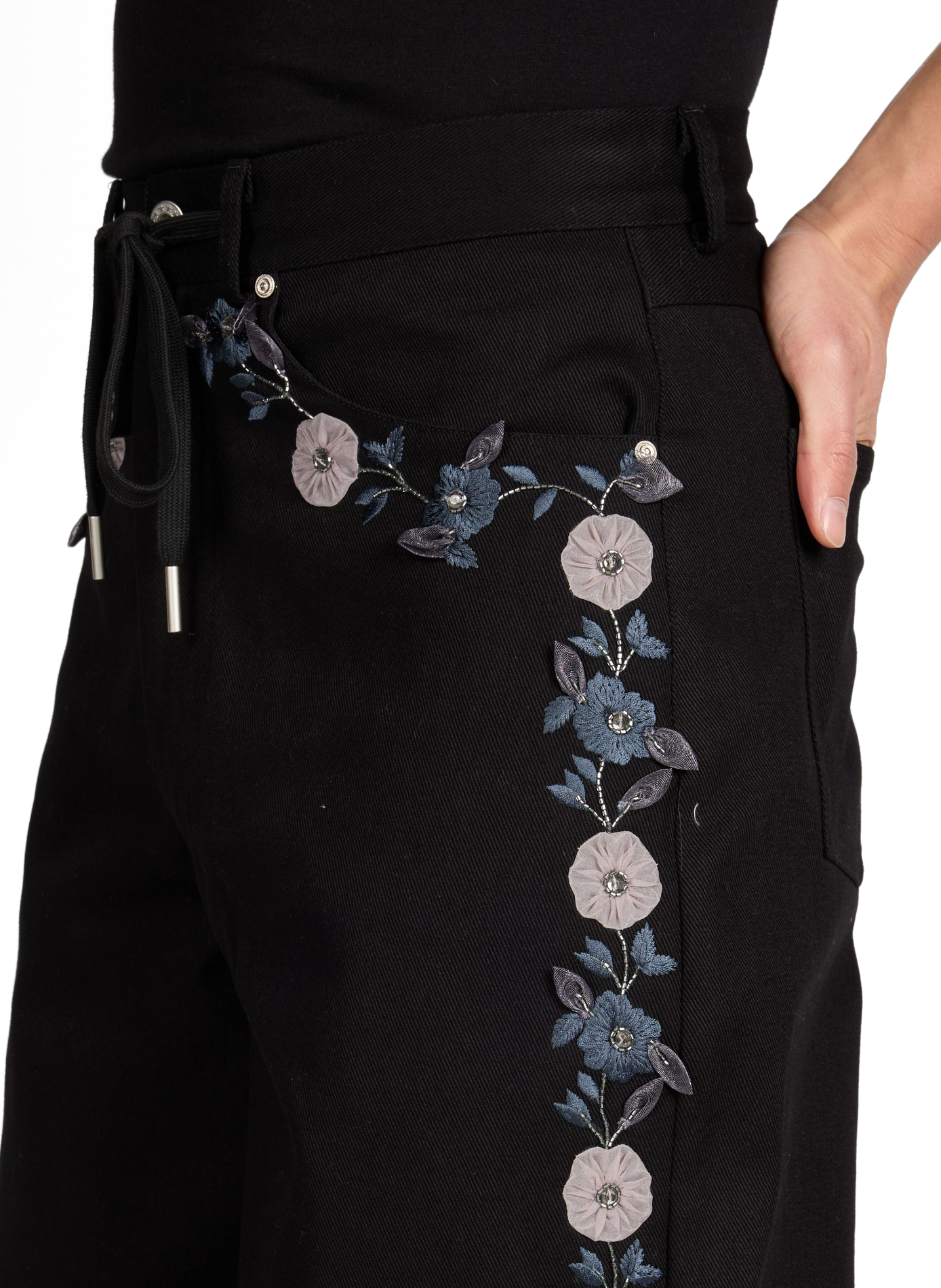 Wide embroidered cotton jeans BENJAMIN BENMOYAL Black