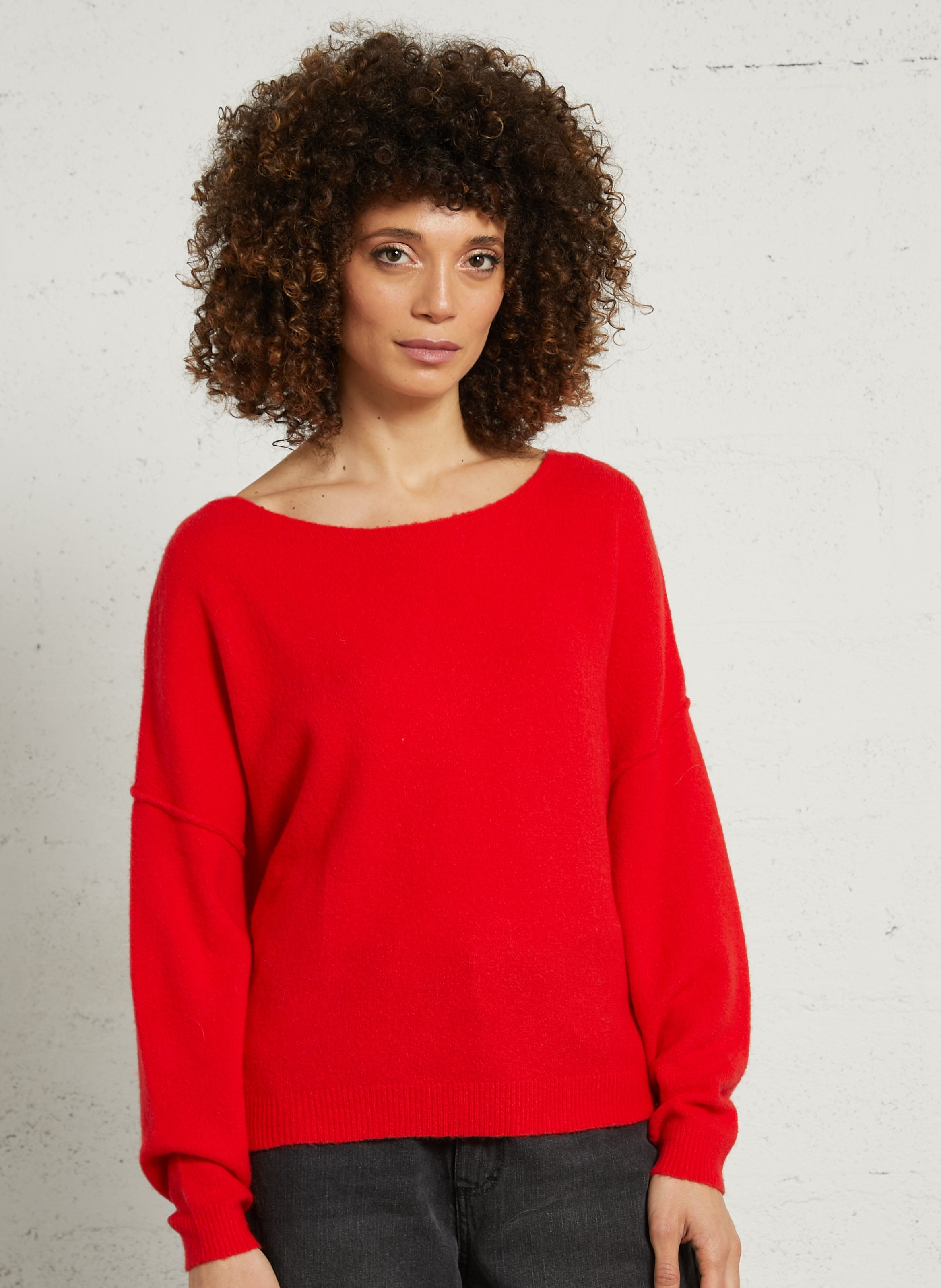 Pull ample à col bateau en maille duveteuse damsville AMERICAN VINTAGE Rouge