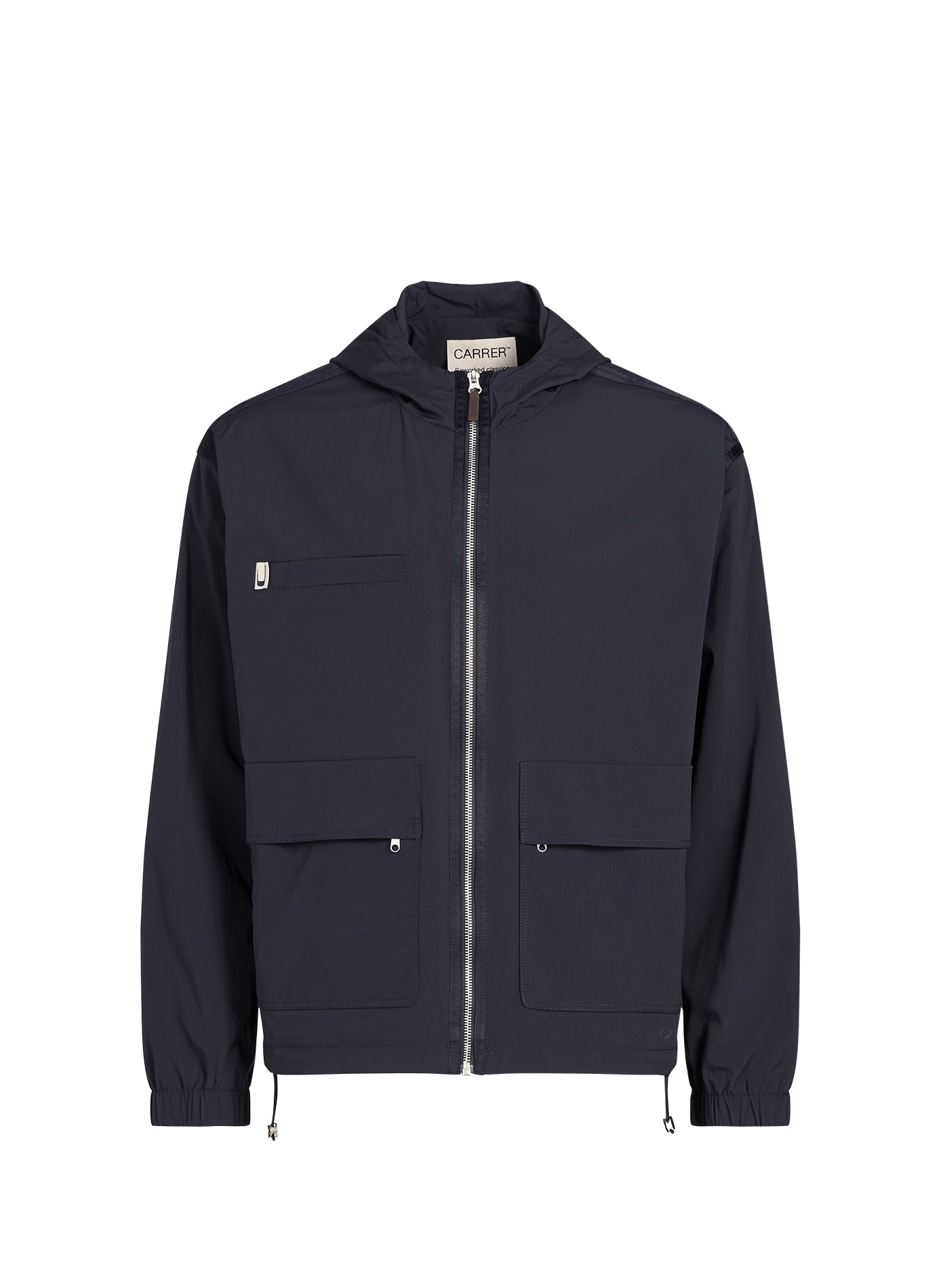 Straight jacket with high neck and hood CARRER Blue