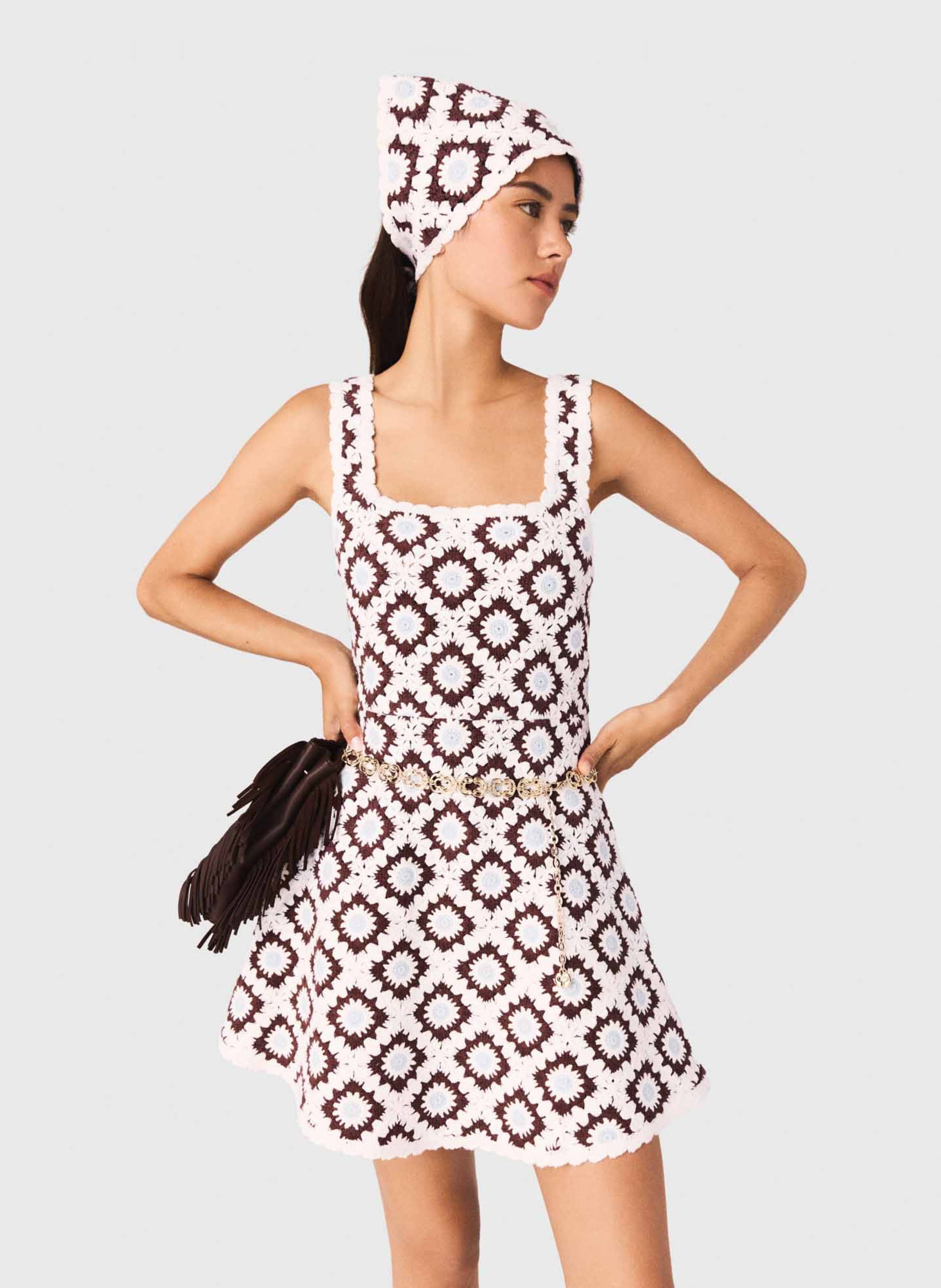 Robe courte évasée en coton mélangé MAJE Marron