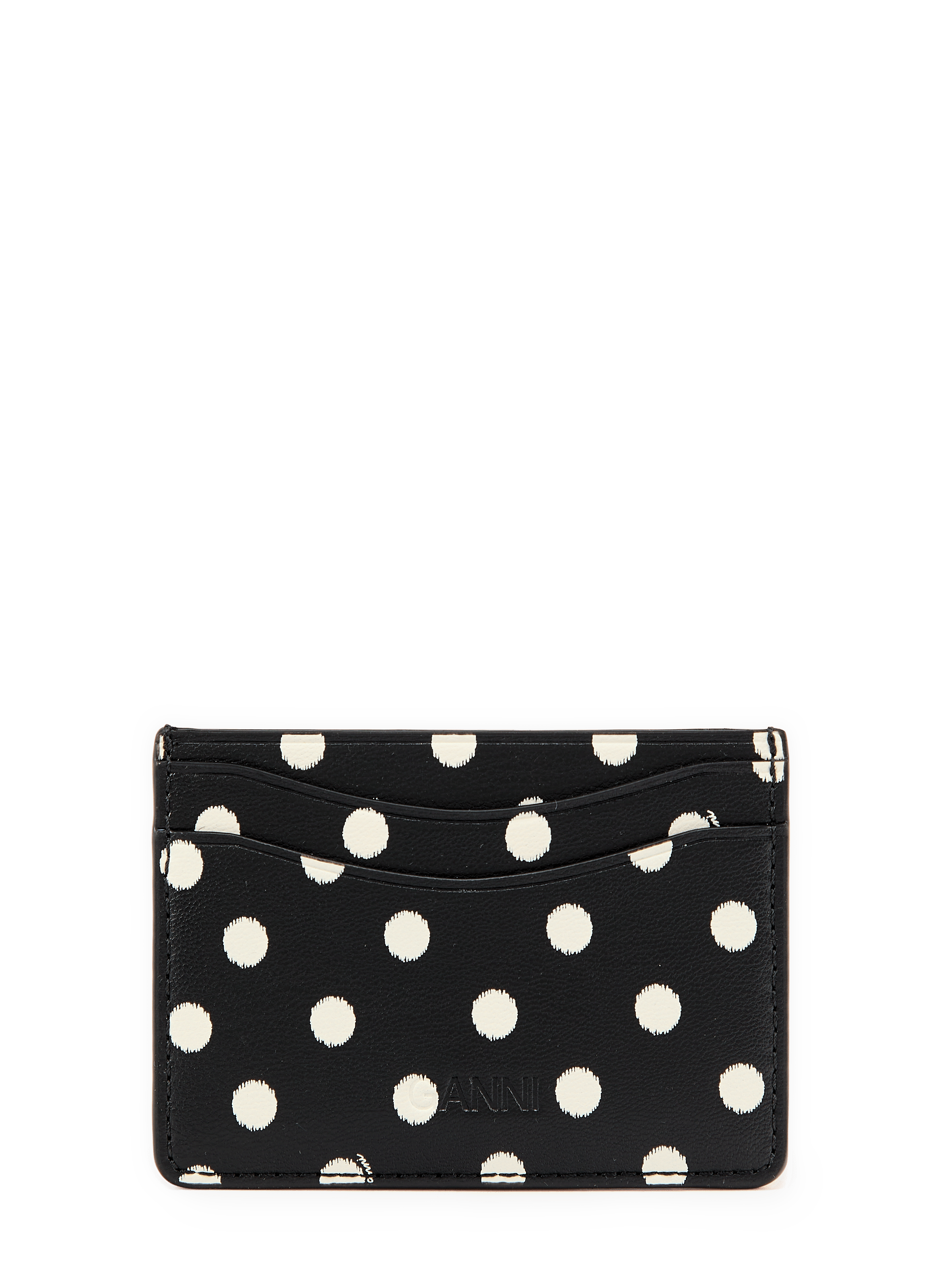 Polka dot mixed leather card holder GANNI Black