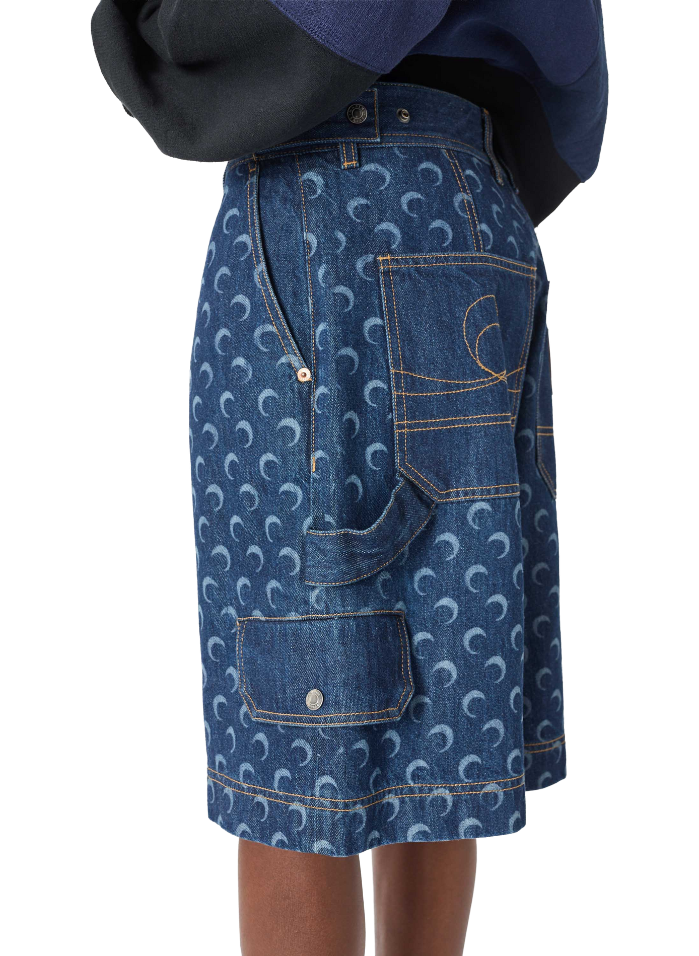 Bermuda en denim bleu nuit à poches unisexe MARINE SERRE Blauw