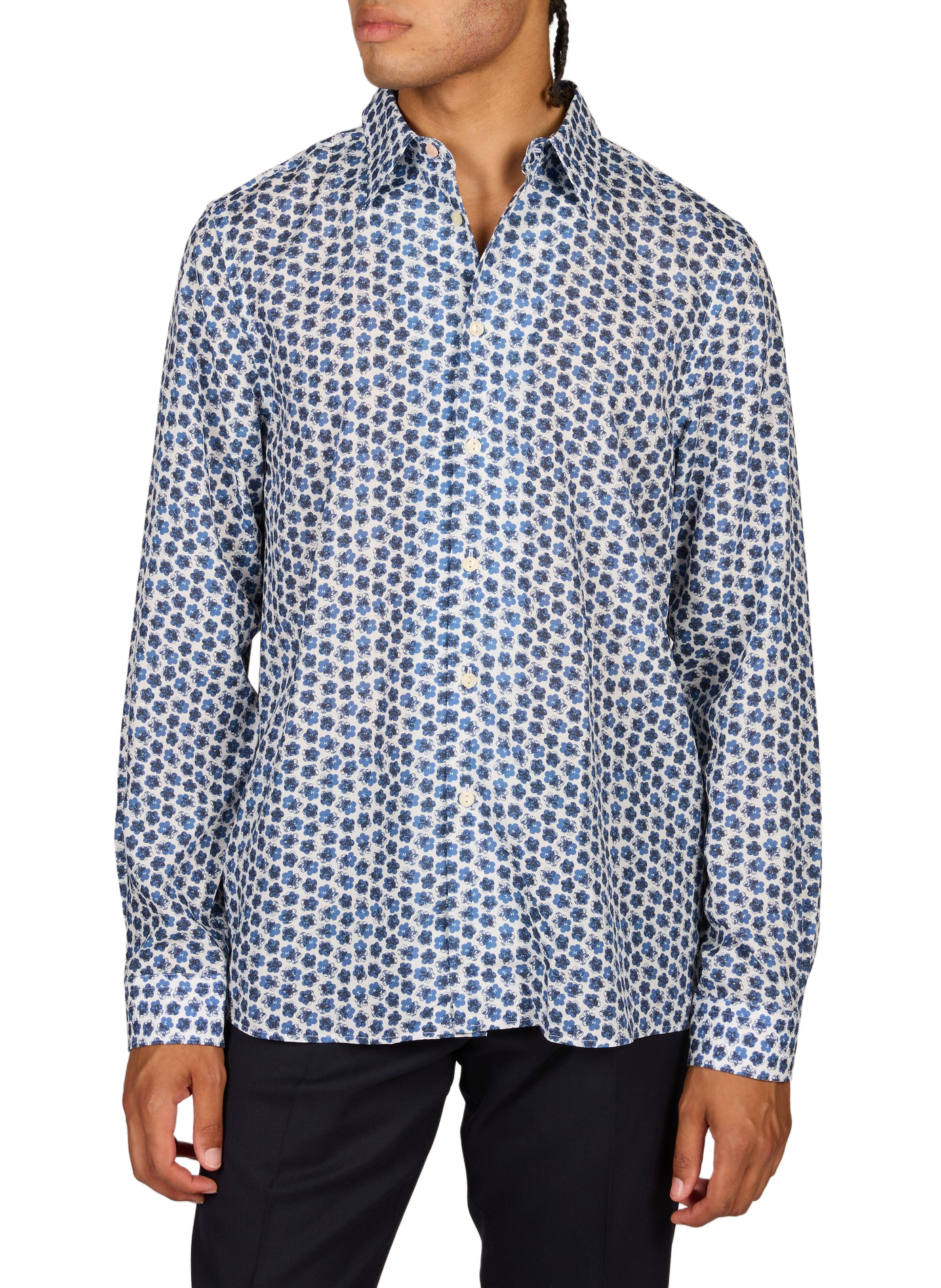Chemise droite à motif fleuri PAUL SMITH Bleu