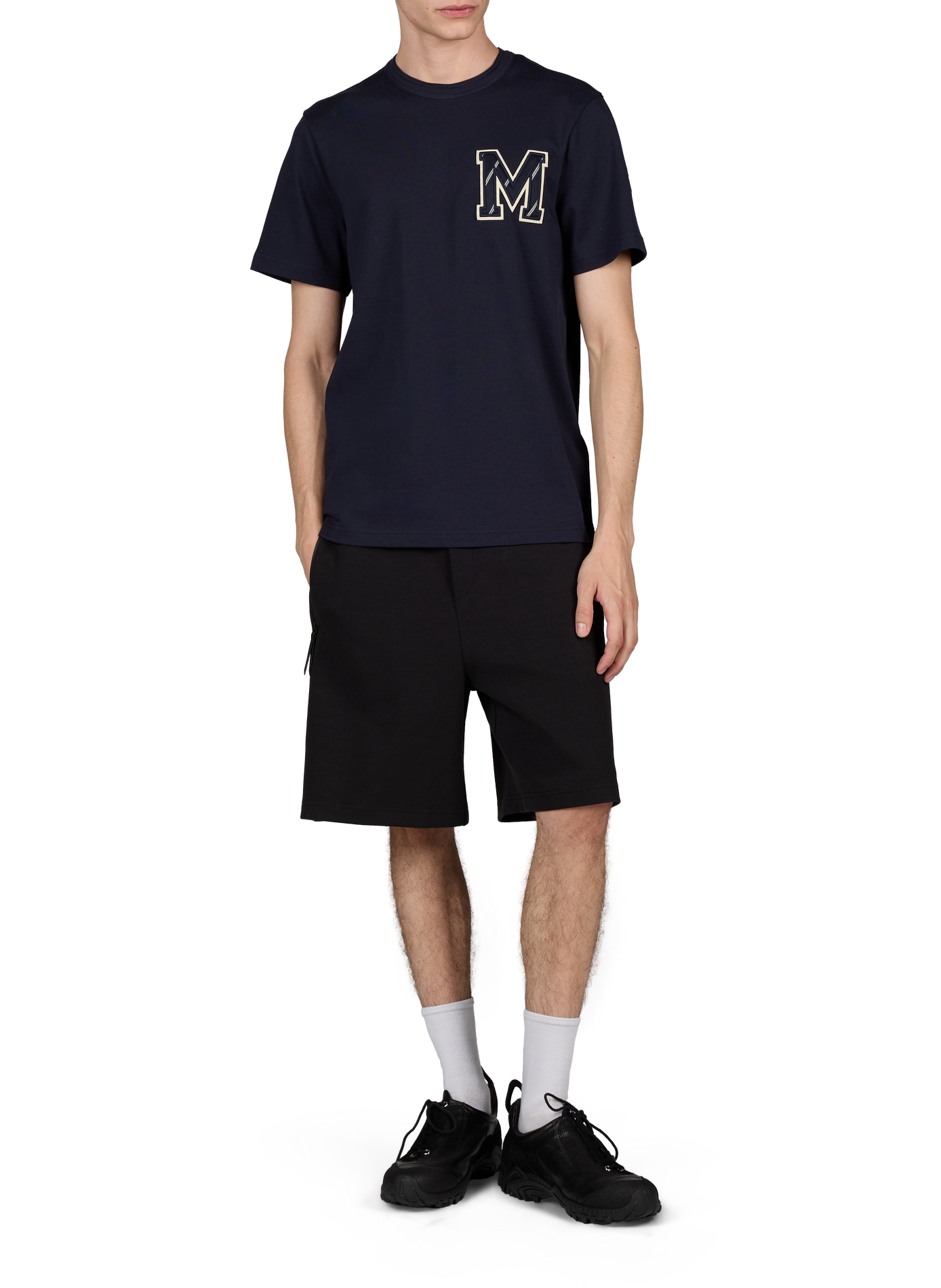 T-shirt M met katoenen borst. MONCLER Blauw