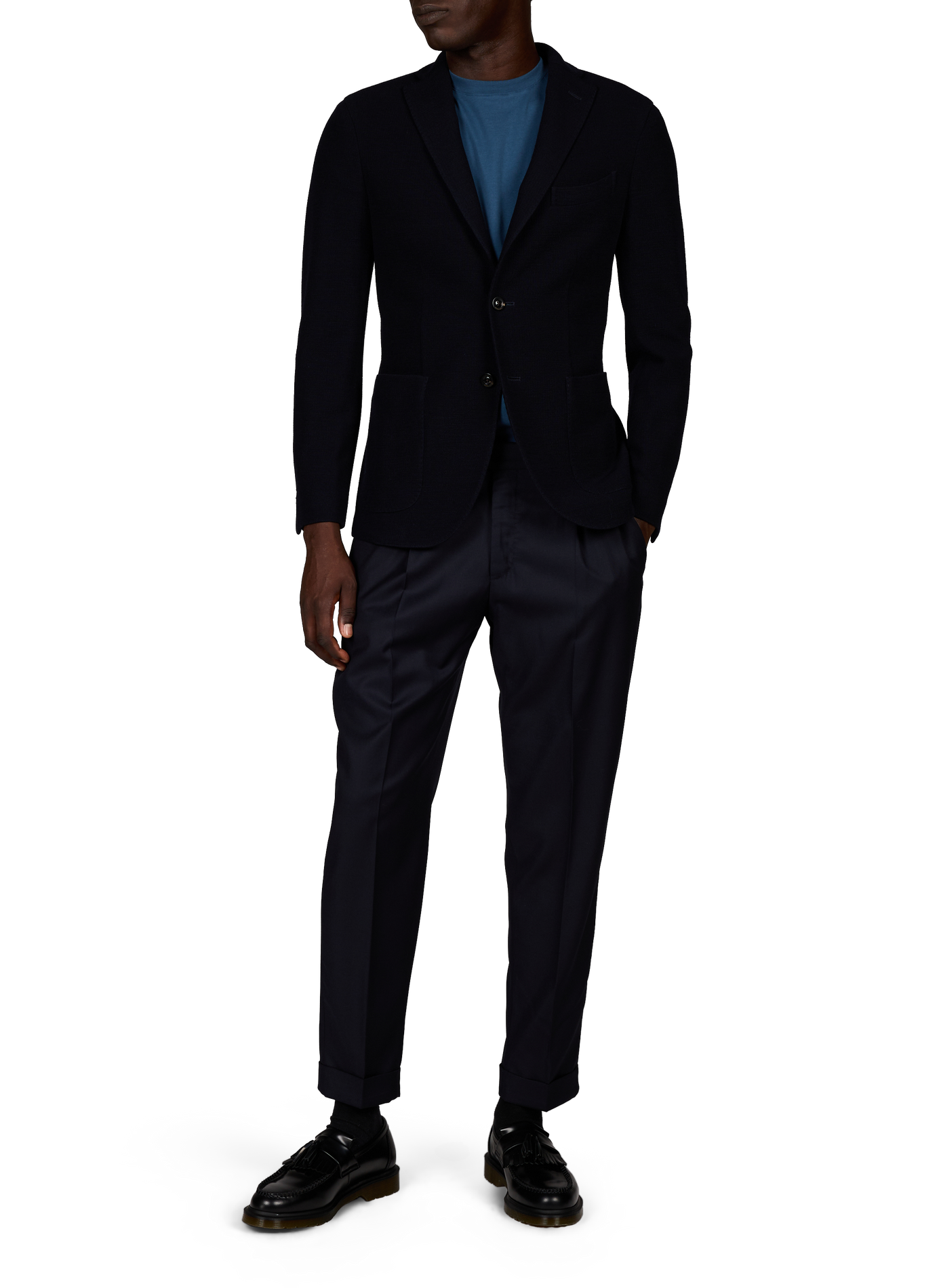 Blazer droit en laine et coton BOGLIOLI Bleu