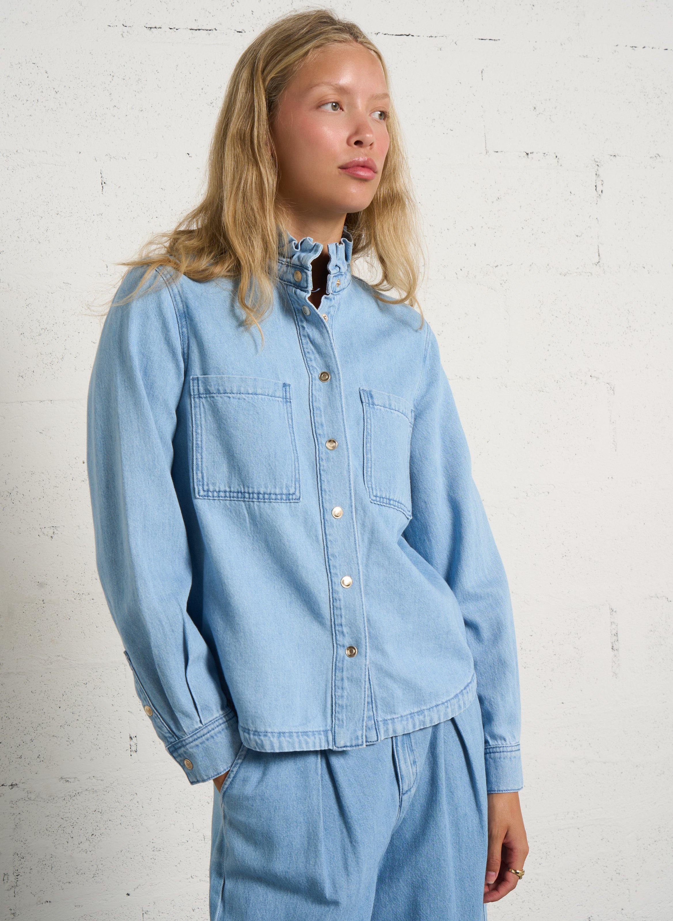 Chemise col montant en coton denise MAISON 123 Bleu