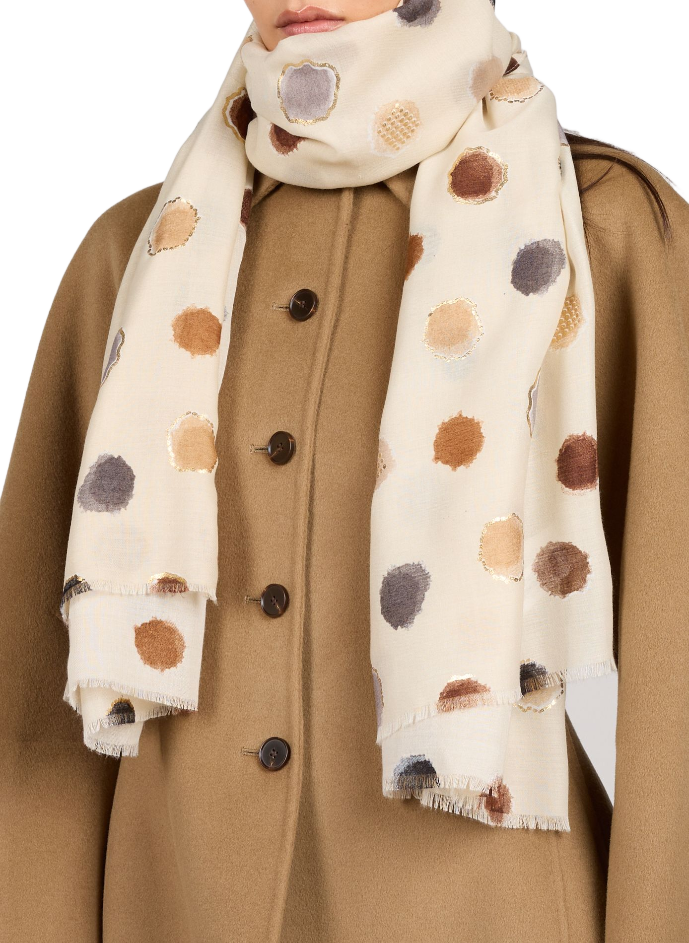 Scarf with pattern and fringes AU PRINTEMPS PARIS Beige