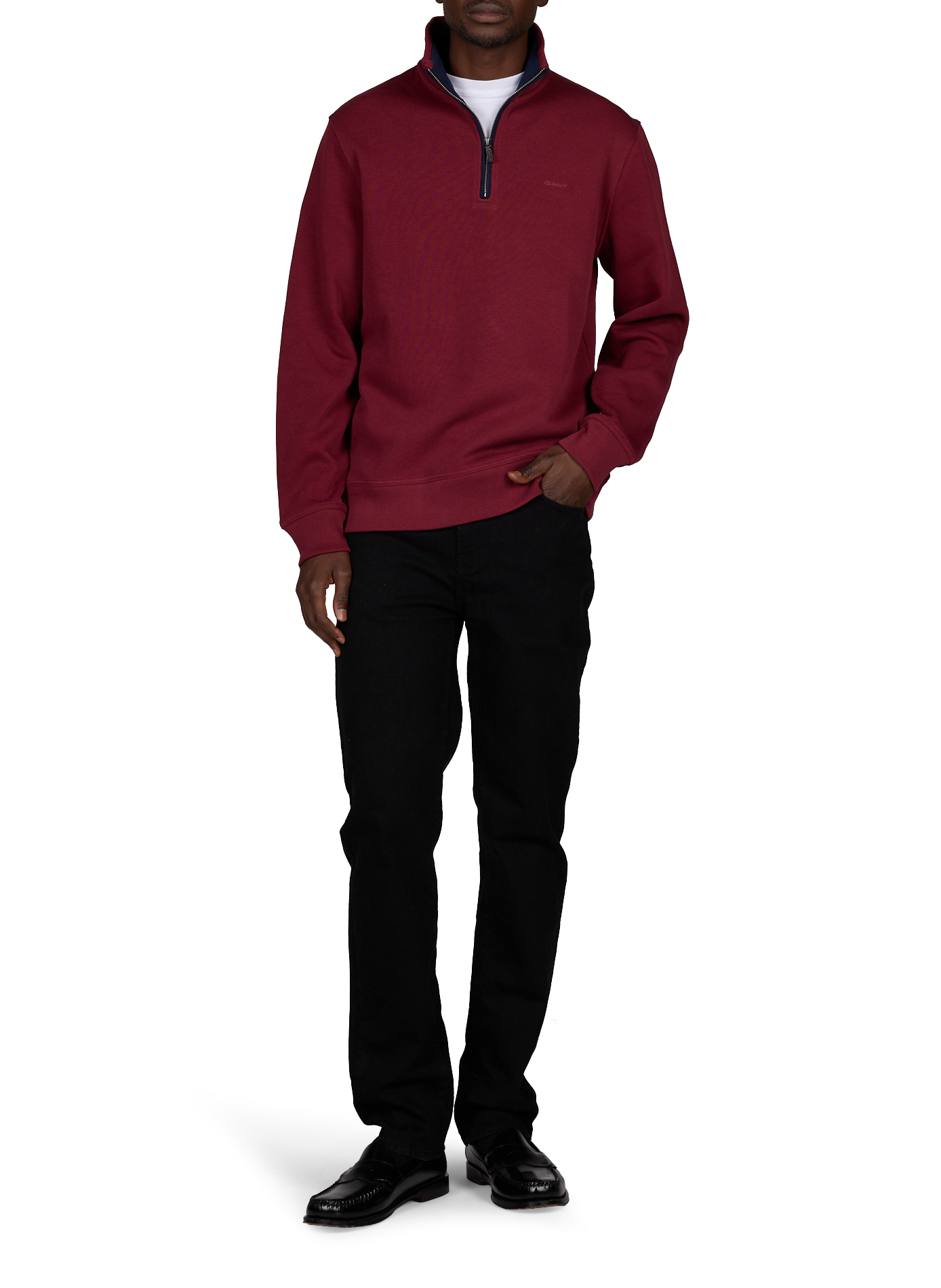 Sweatshirt droit à col montant zippé en coton GANT Rouge