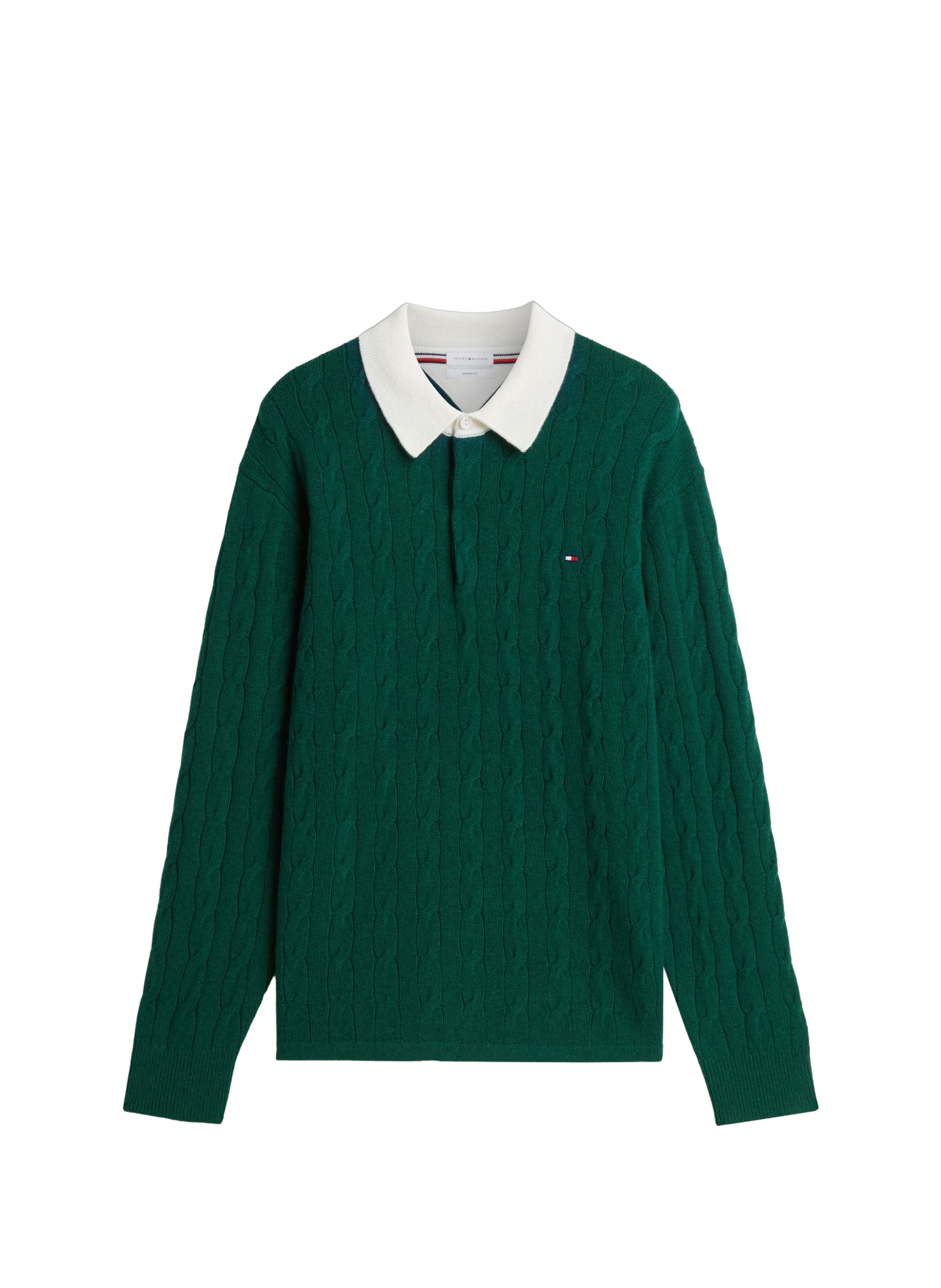 Straight-fit cable-knit wool polo-neck sweater TOMMY HILFIGER Green