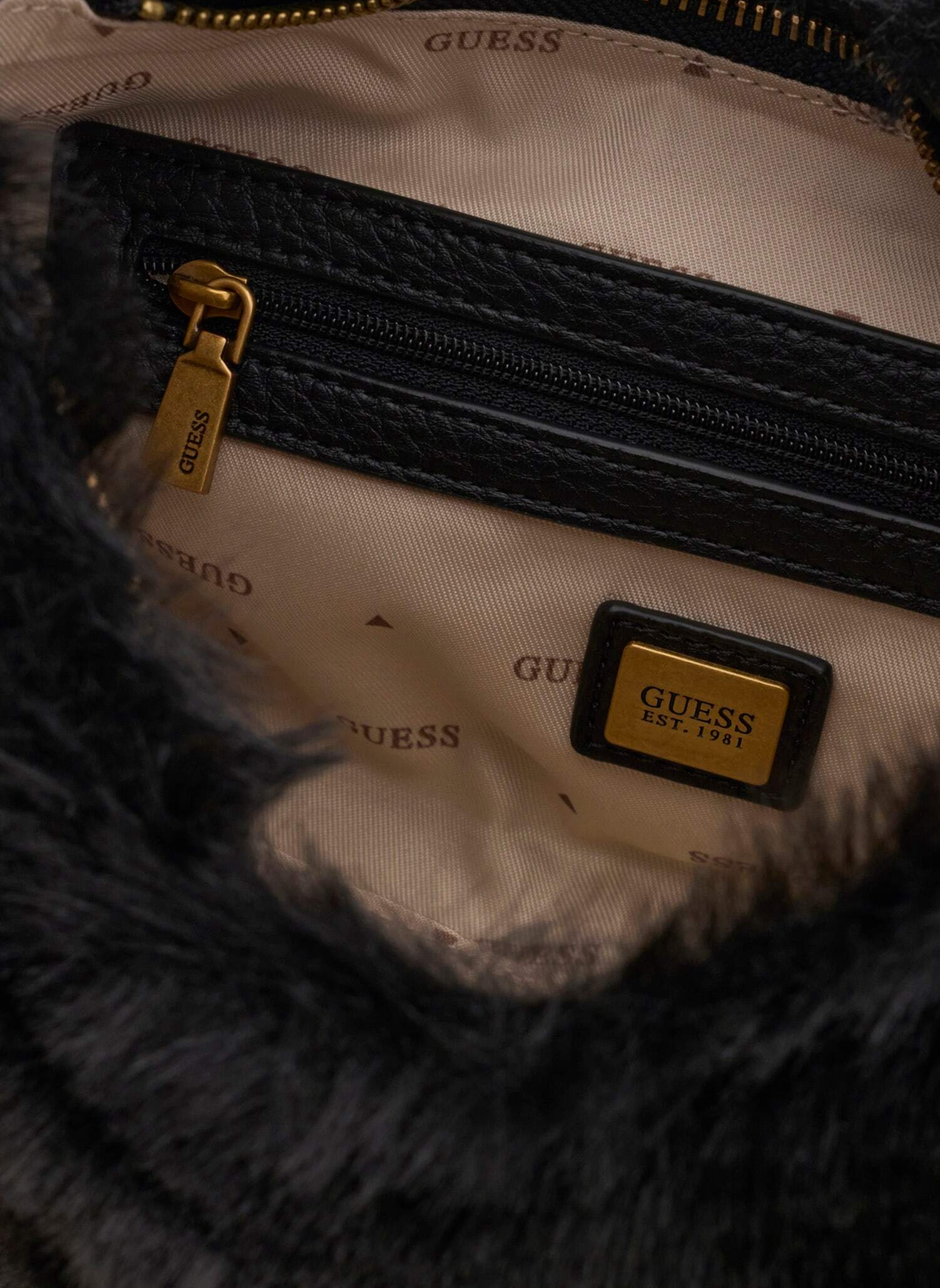 Mini Camden shoulder bag in faux fur effect GUESS Black