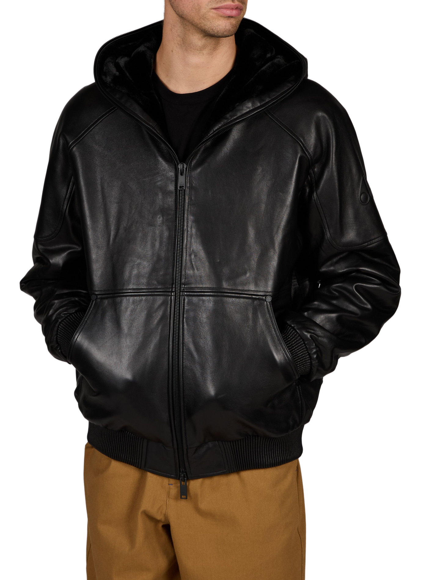 Straight leather hooded jacket MOOSE KNUCKLES Black