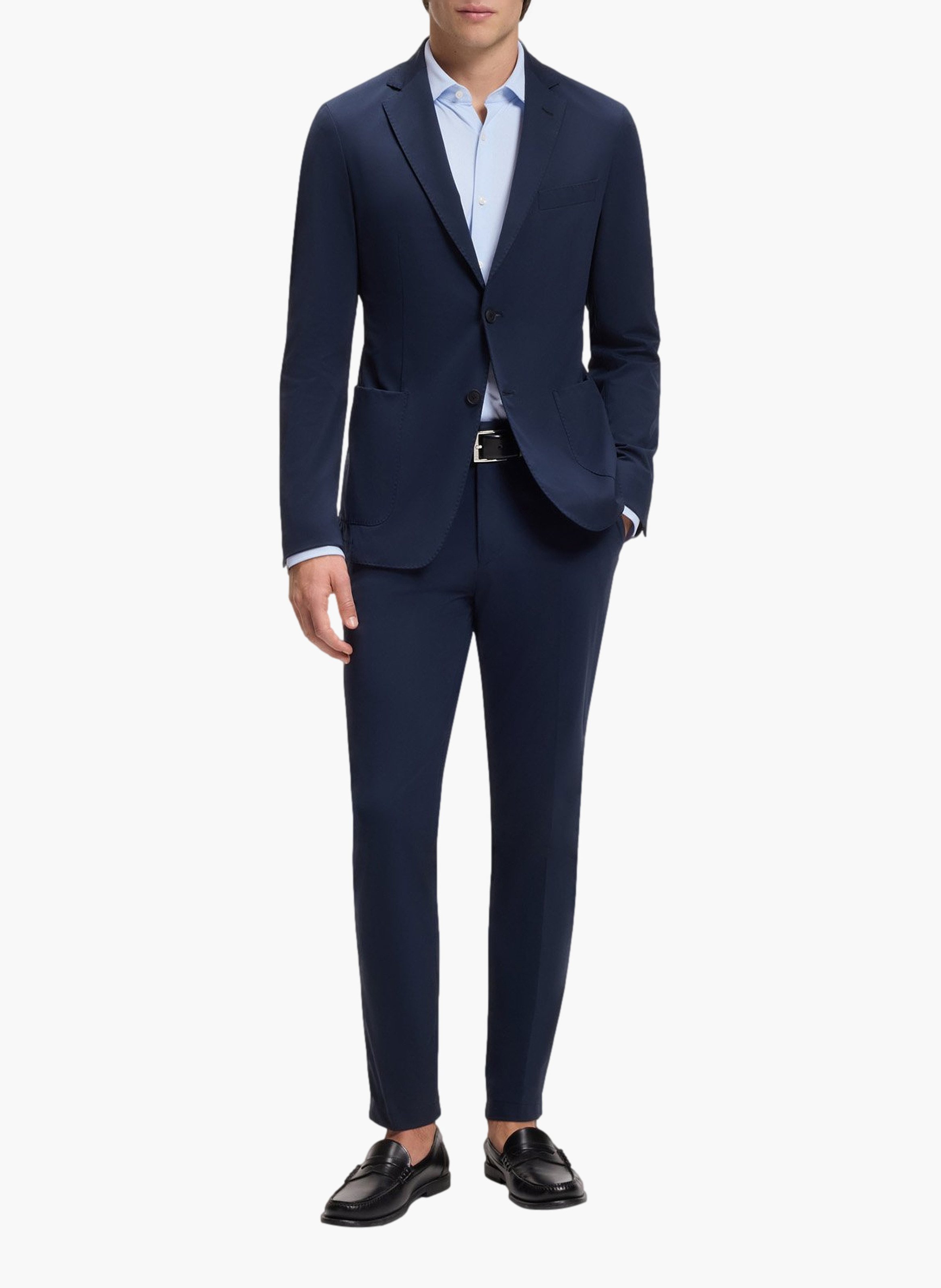 Chemise droite boutonnée unie BOSS Bleu