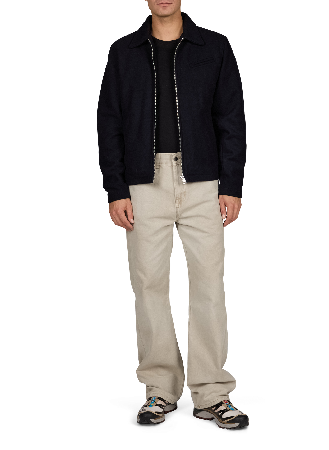 Straight solid color wool blend jacket SCHOTT Blue