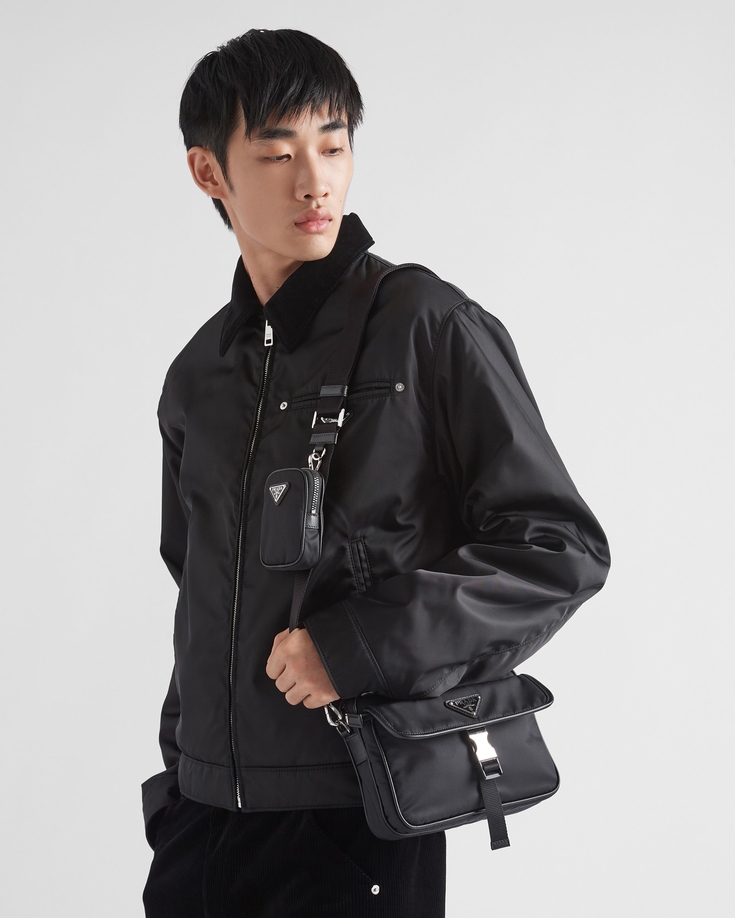 Sac porté épaule en re-nylon et cuir saffiano PRADA Noir