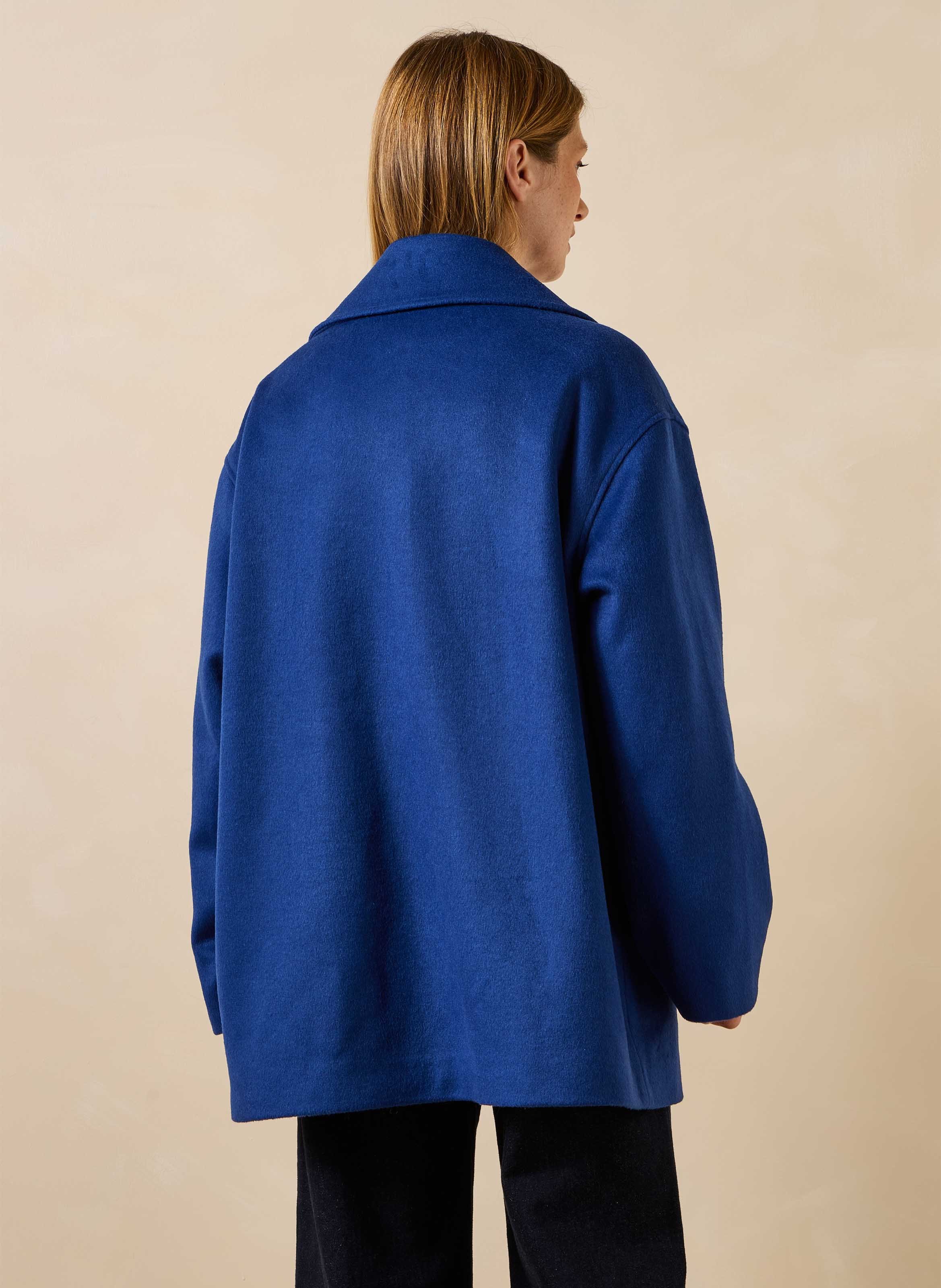 Ruimvallende effen peacoat van wolmix LA FEE MARABOUTEE Blauw