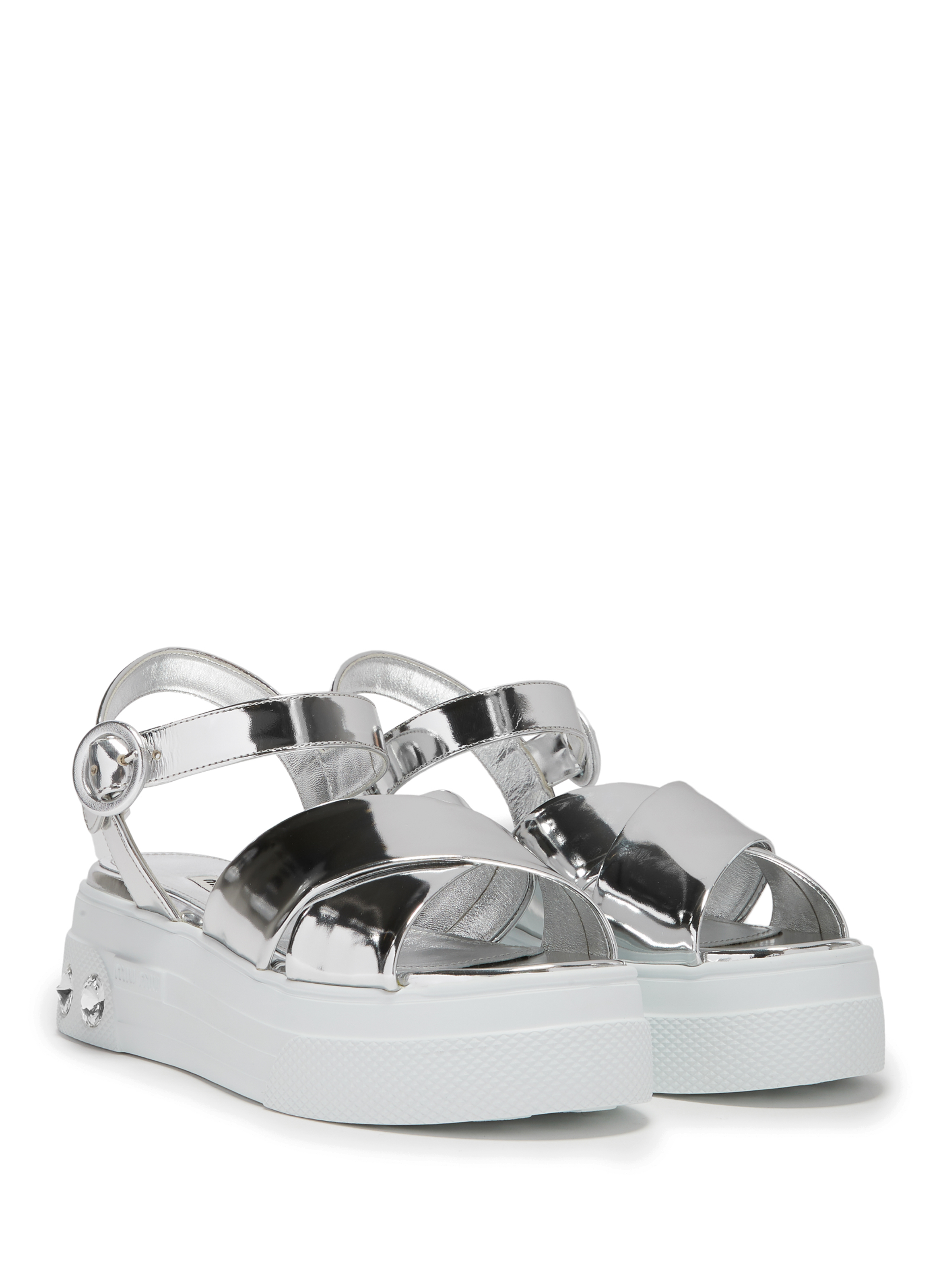 Crystal-Embellished Leather Sandals MIU MIU Silver