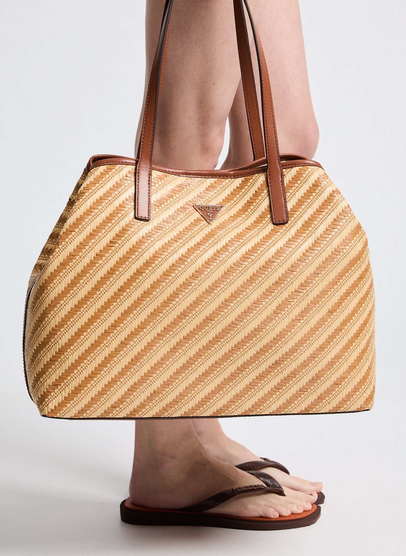 Sac cabas rayé  GUESS Marron