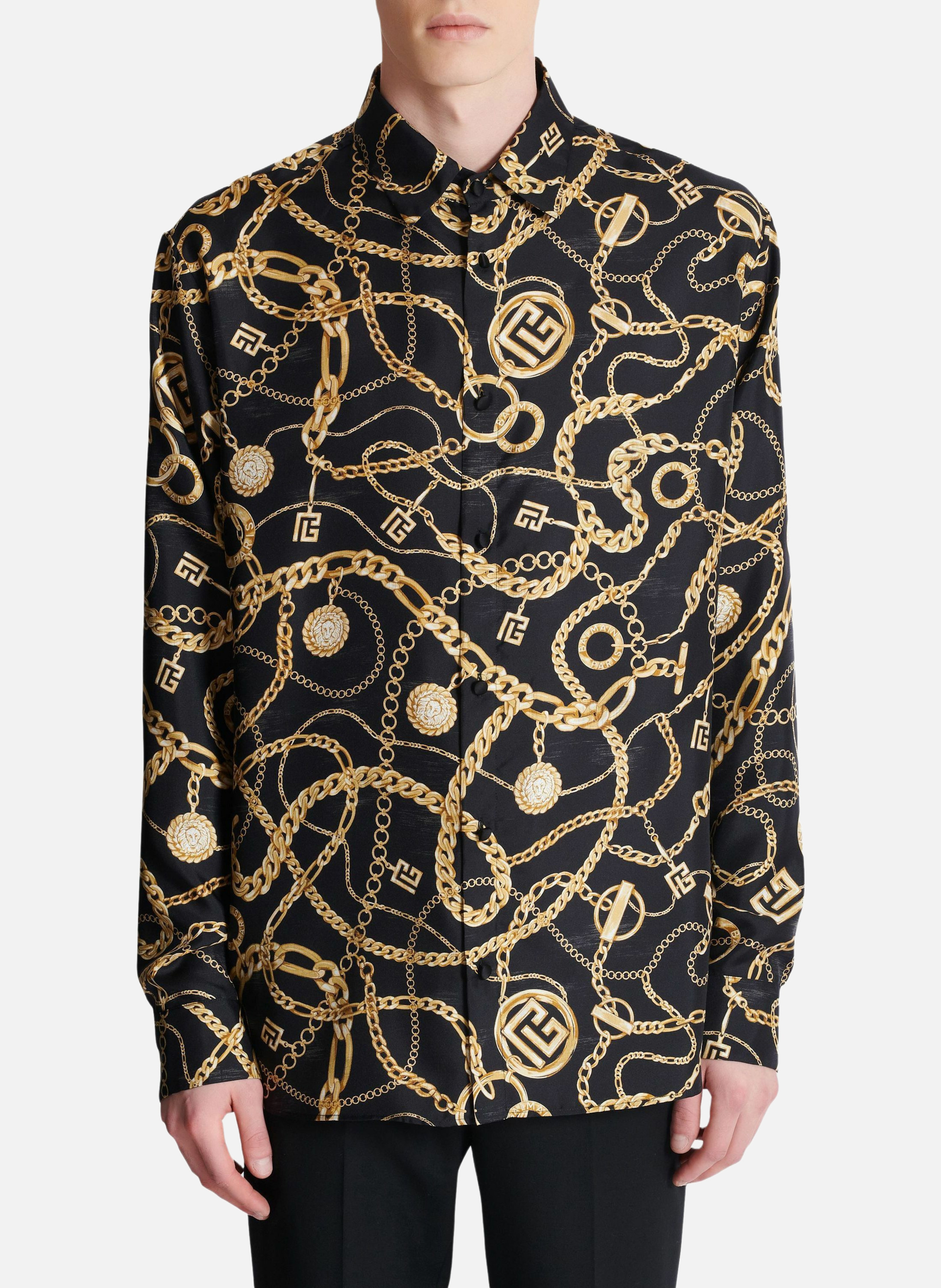 Chemise en soie imprimée motif chaînes BALMAIN Multicolore